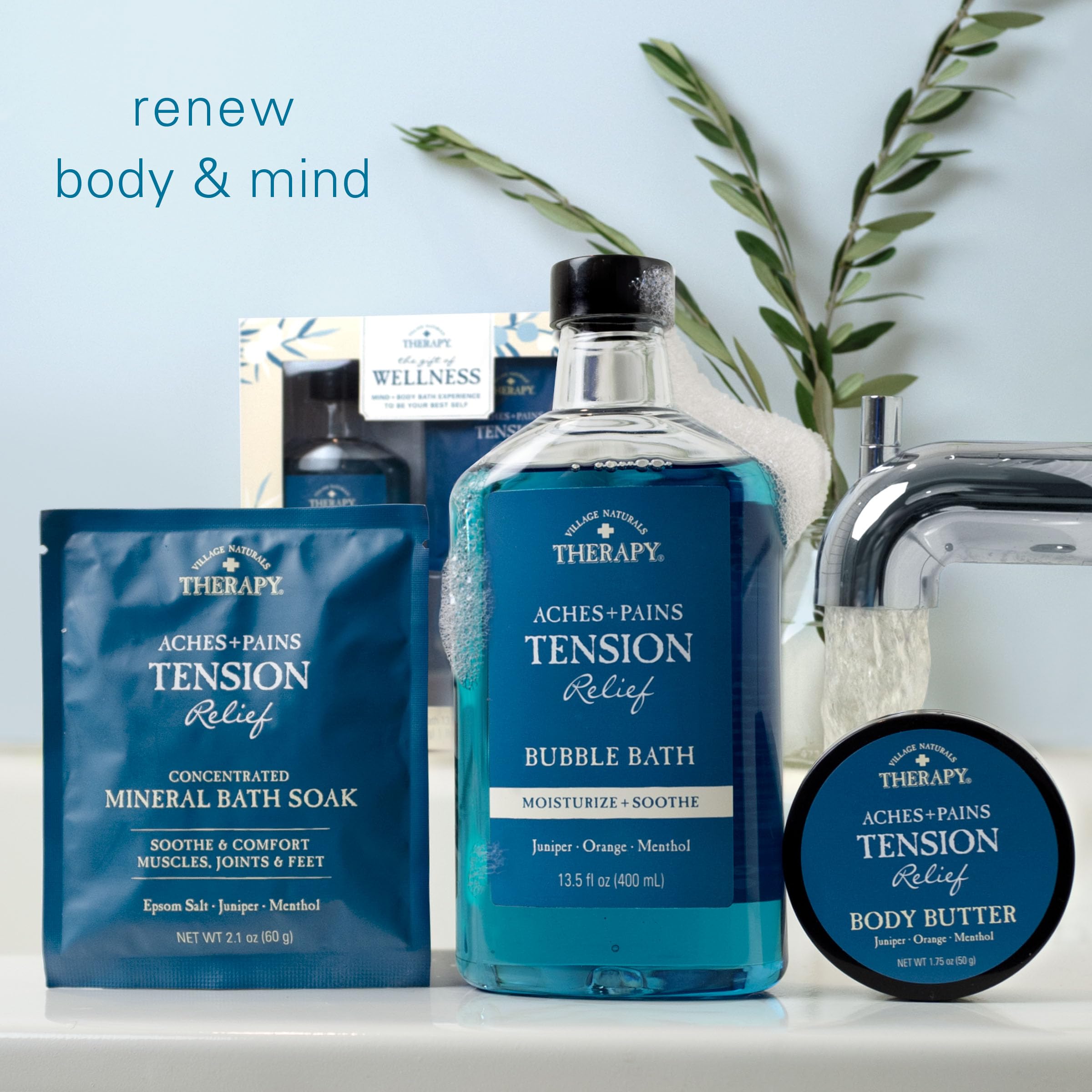 Village Naturals Therapy 3-Piece Tension Relaxing Wellness Spa Gift Set, Cedar Citrus Scent