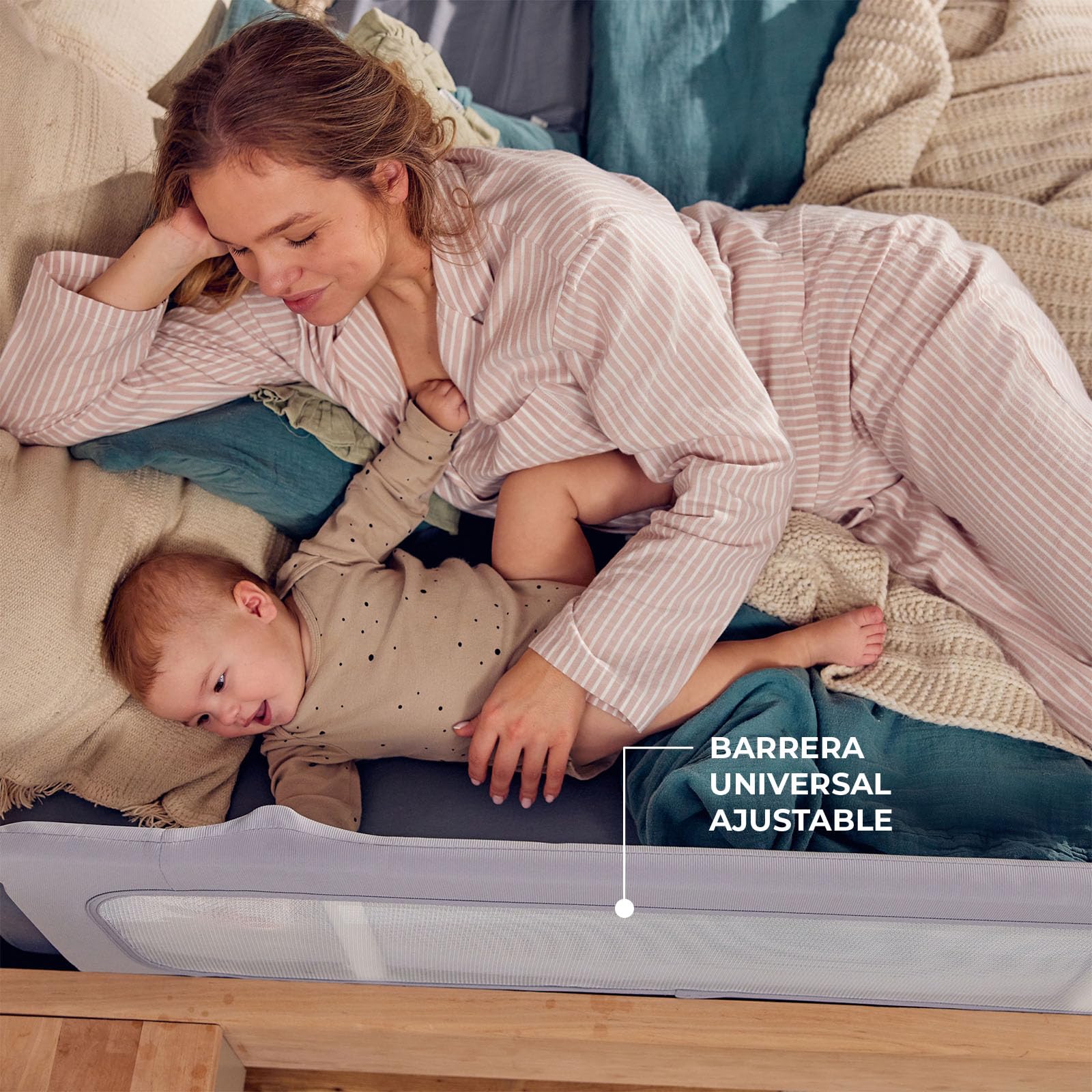 Kinderkraft Guard & Dream Barrera Universal para Cama, para Niños de Entre 18 Meses y 5 Años, Pliega Fácilmente, Regulación de Altura, Gris Claro