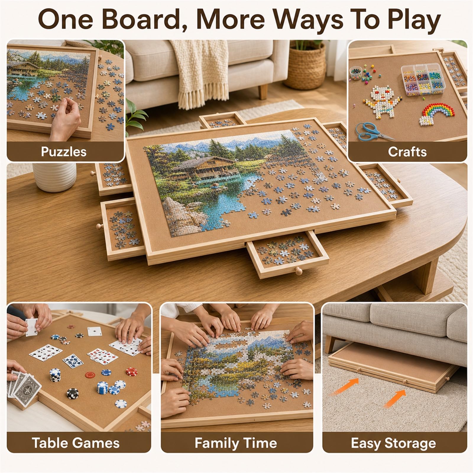 Porta Puzzles Portatile,Tavole per Puzzle,Tavolo da Puzzle Portatile,con 6 Cassetti,Base Rotante A 360°,Ideale per Adulti E Appassionati di Puzzle