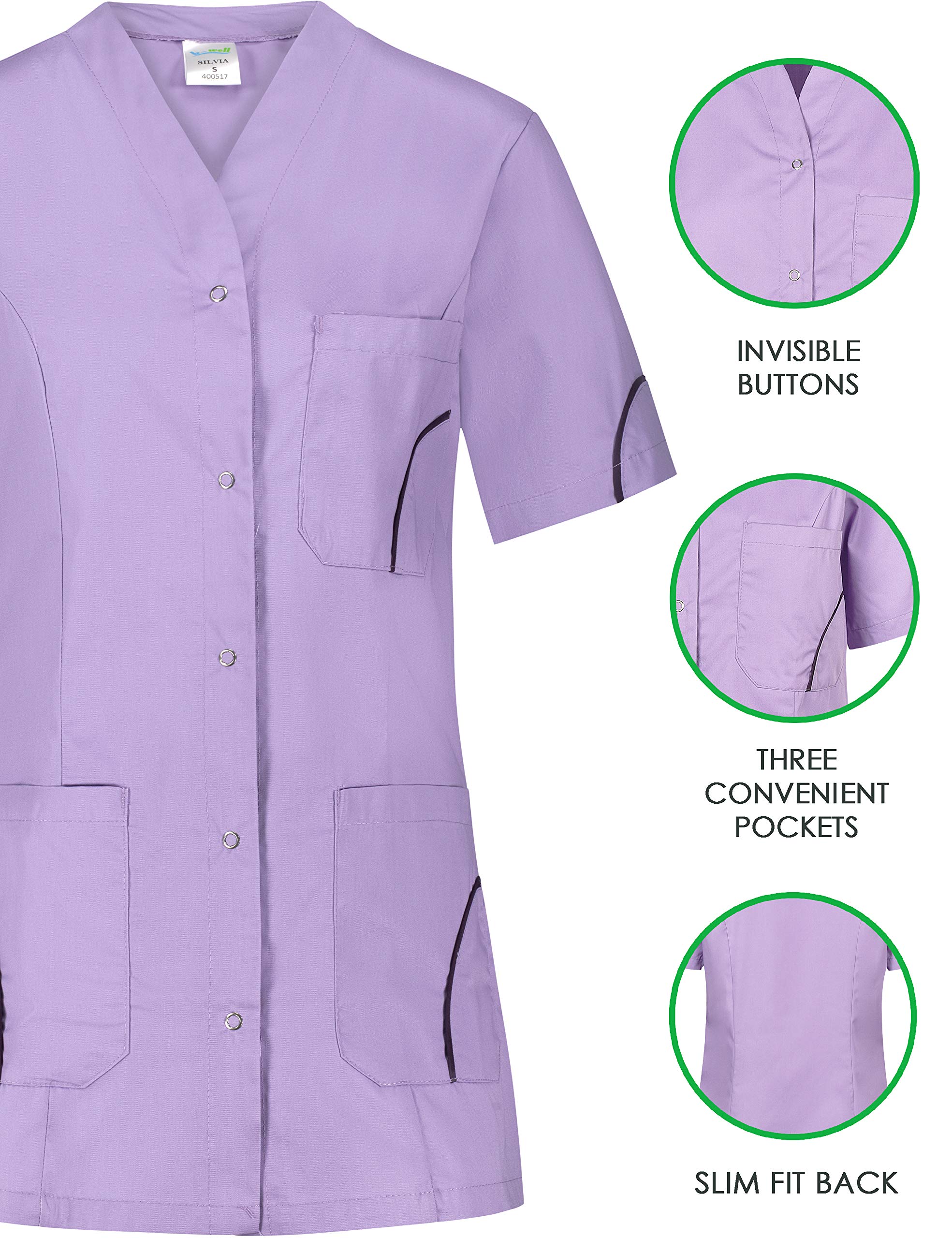 B-well Silvia Uniforme Sanitarios Mujer Uniforme Estetica Mujer Manga Corta Cuello V para Enfermeras, Dentistas, Médicos, Estudiantes y Veterinarios