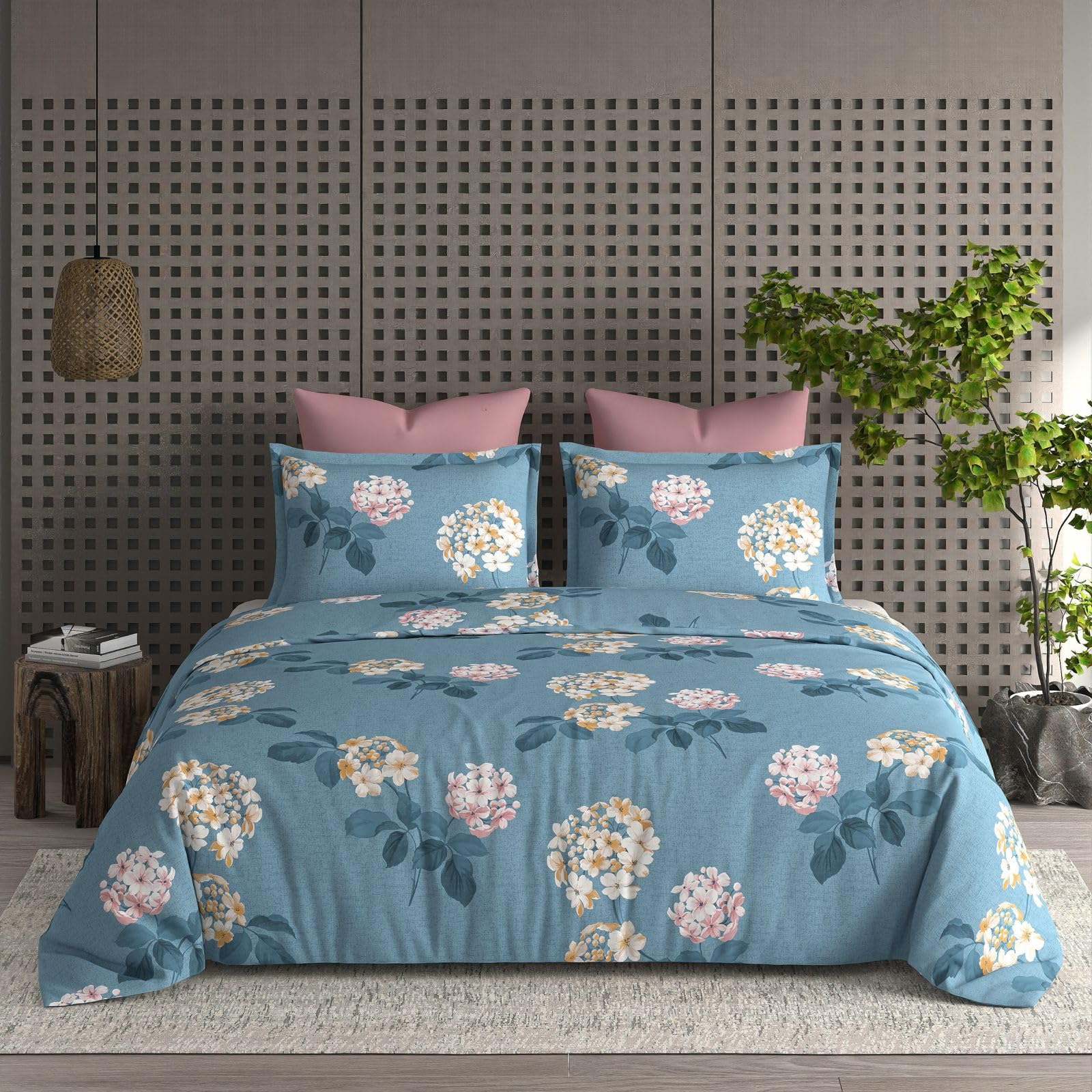 Pure Cotton Printed Comforter Double Bed | Duvets for Mild Winter | All Season King Size 3 Layered Quilted Blanket -Prim Rose Flower-Pack of 1-image-44