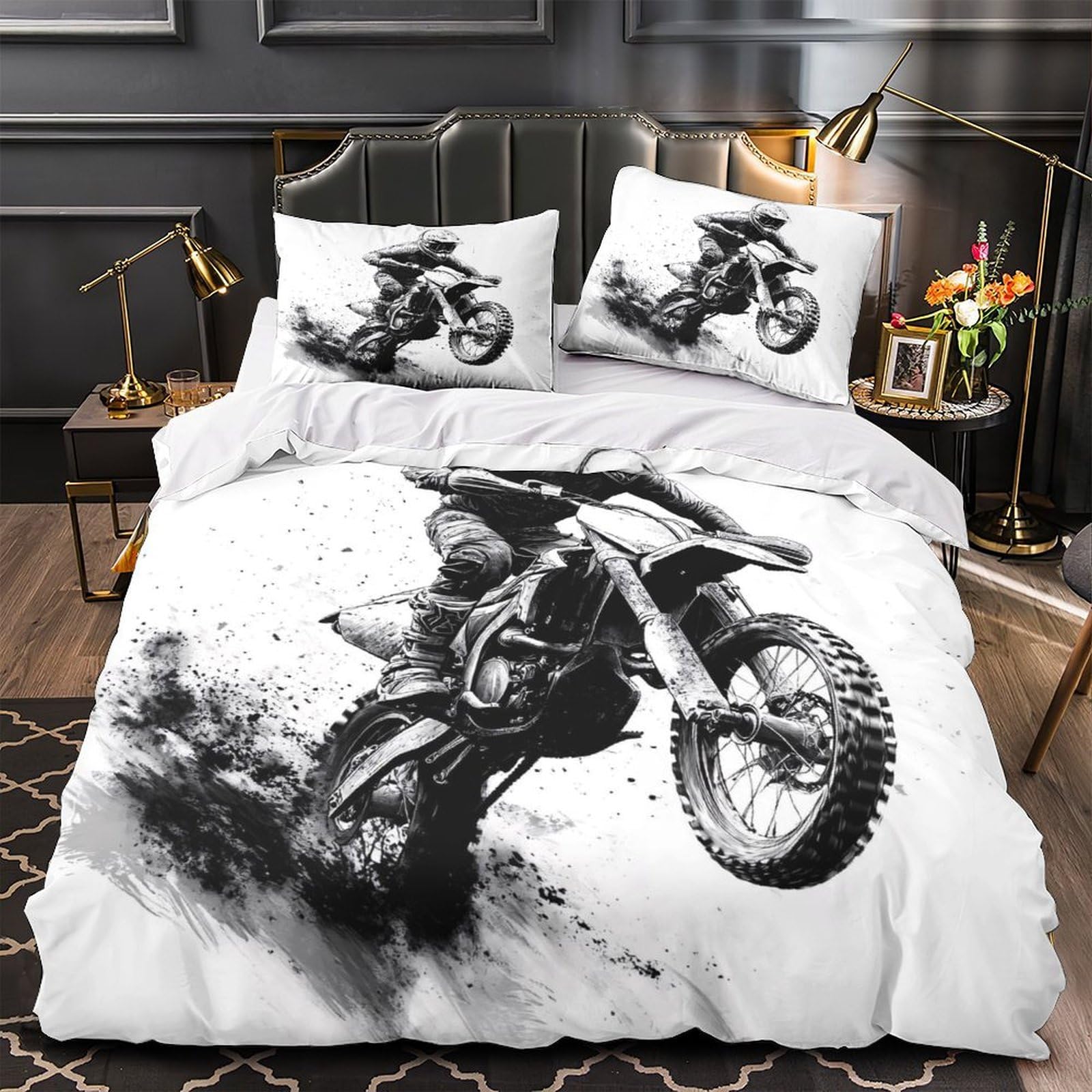 Parure de lit motocross 200x200 cm avec housse de couette imprimée 3D