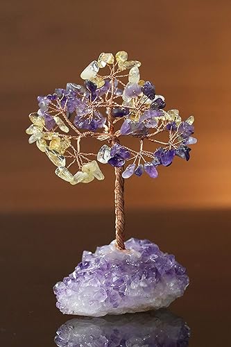 Miniatura 5 de Árbol de la vida con piedras preciosas de amatista, citrina, base amatista natural, alambre de cobre bonsái de energía positiva, feng shui, dinero,