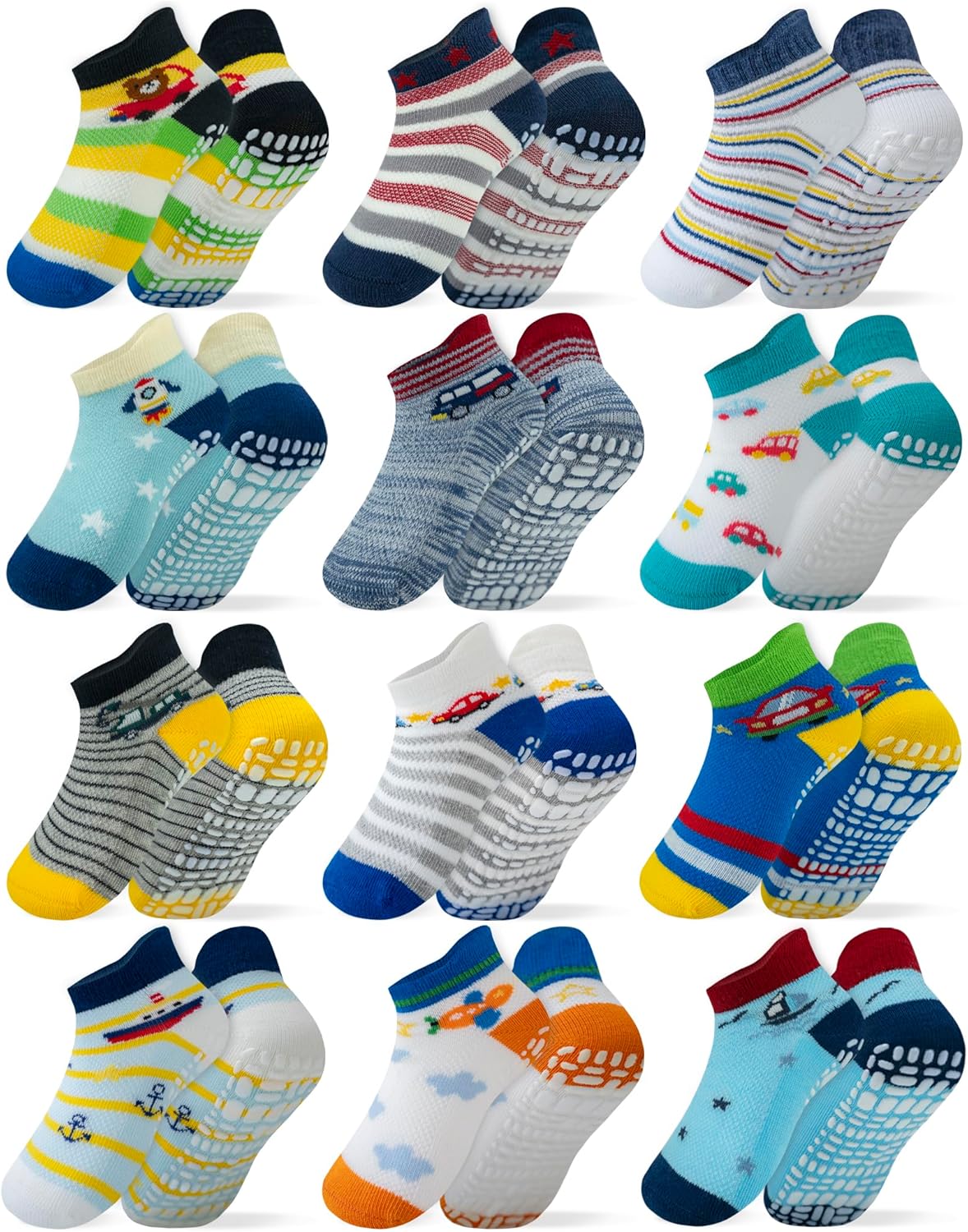RATIVE Anti Slip Toddler Ankle Socks with Grips Non Skid Cotton Baby Socks for Boys & Girls