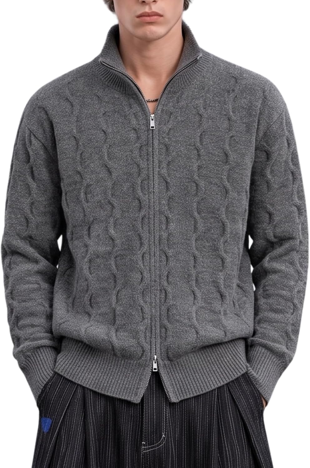 Aelfric Eden Men's Cardigan Sweater Cable Knit Double Zip Up Sweaters