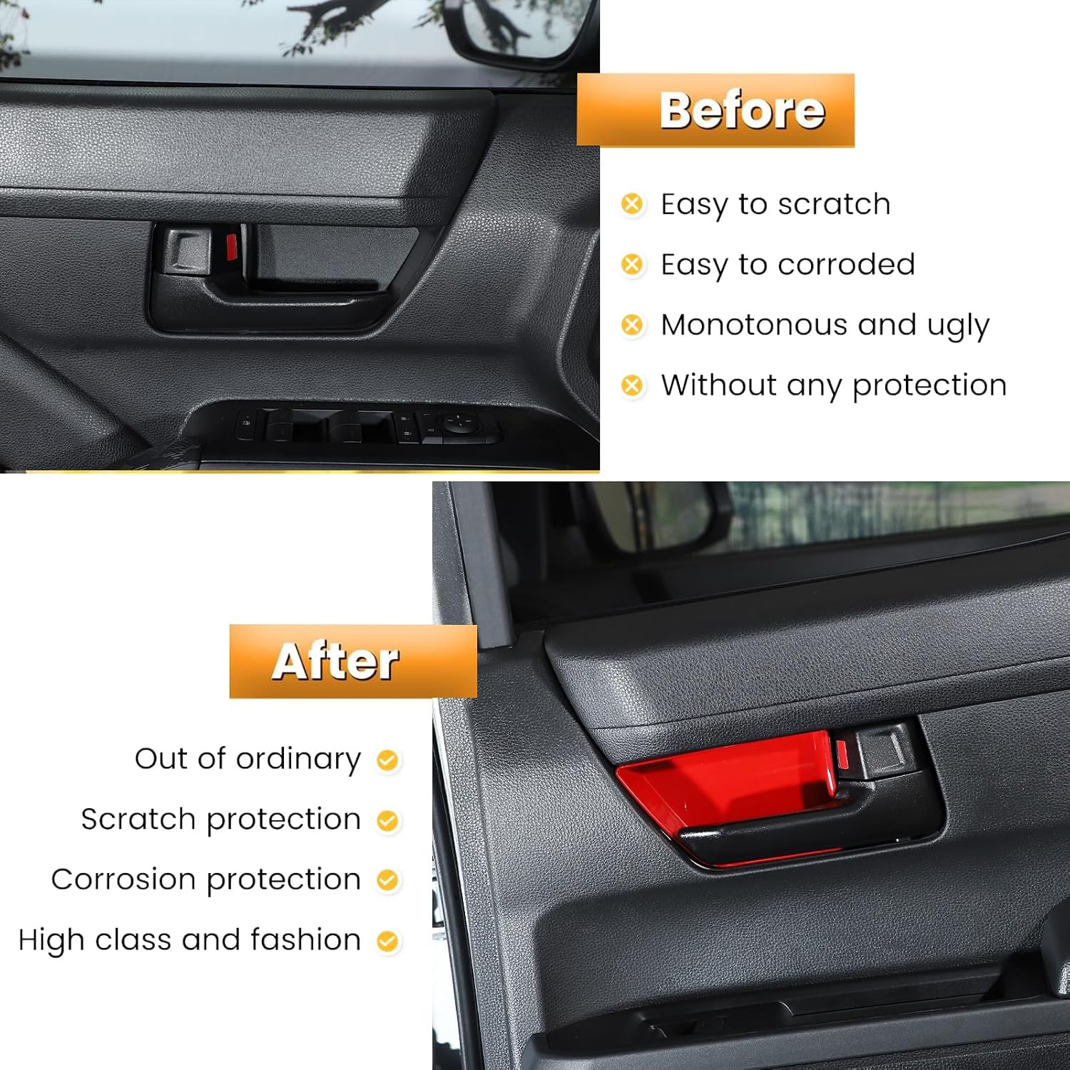 Inner Door Handle Bowl Trim Cover Compatible with Toyota Tacoma 2024 2025 ABS Front Rear Door Handle Bowl Decoration Cover Car Interior Protective Accessories 4PCS (Red)