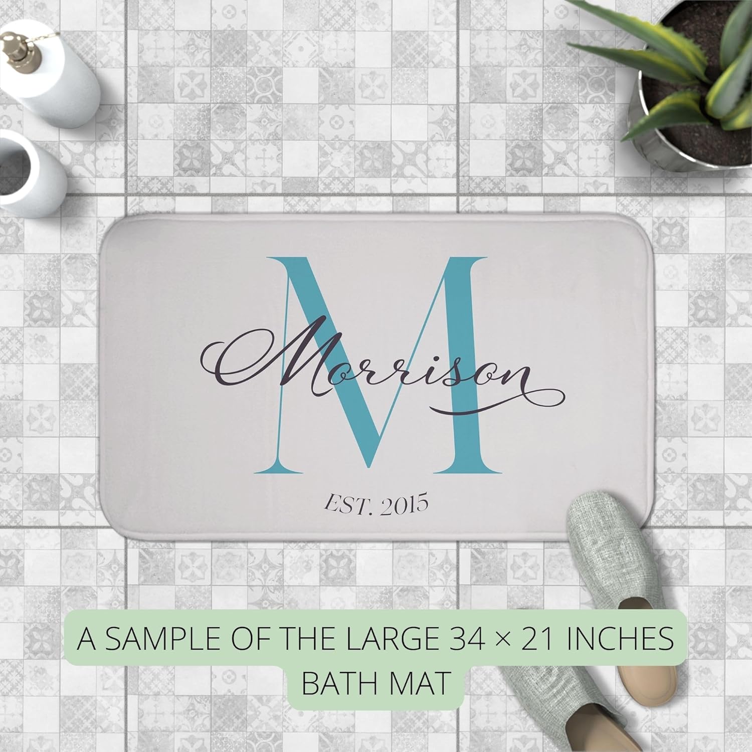 Custom Monogrammed Bath Mat, Personalized Fast Drying Memory Foam Bath Mat with Your Monogram Letter & Family Name, Aesthetic Non-Slip Bathroom Shower Floor Rug, Housewarming Décor Gift Idea