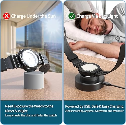 Miniatura 7 de Cargador de reloj solar, temporizador de apagado de 8H con hombres, mujeres y 3 tapas cuadradas, luz UV LED, carga rápida, relojes Eco Drive