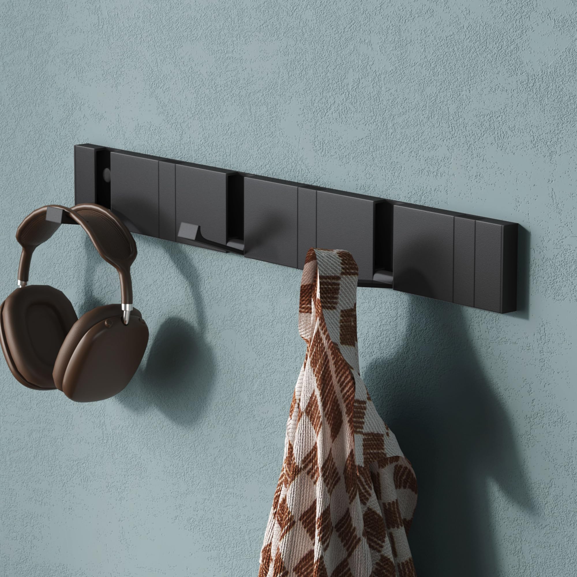 Mai & Mai Appendiabiti da Parete con 6 Ganci Ribaltabili, Attaccapanni da Muro in Alluminio Appendiabiti 44,5 cm per Cameretta, Ingresso, Cucina, Nero Wandgarderobe01