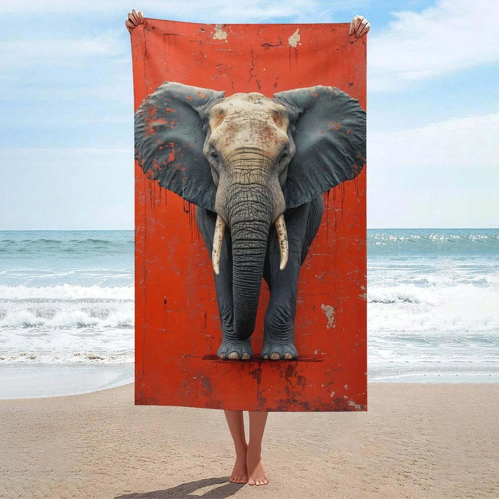 Serviette de plage séchage rapide motif éléphant rouge idéale pour le spa