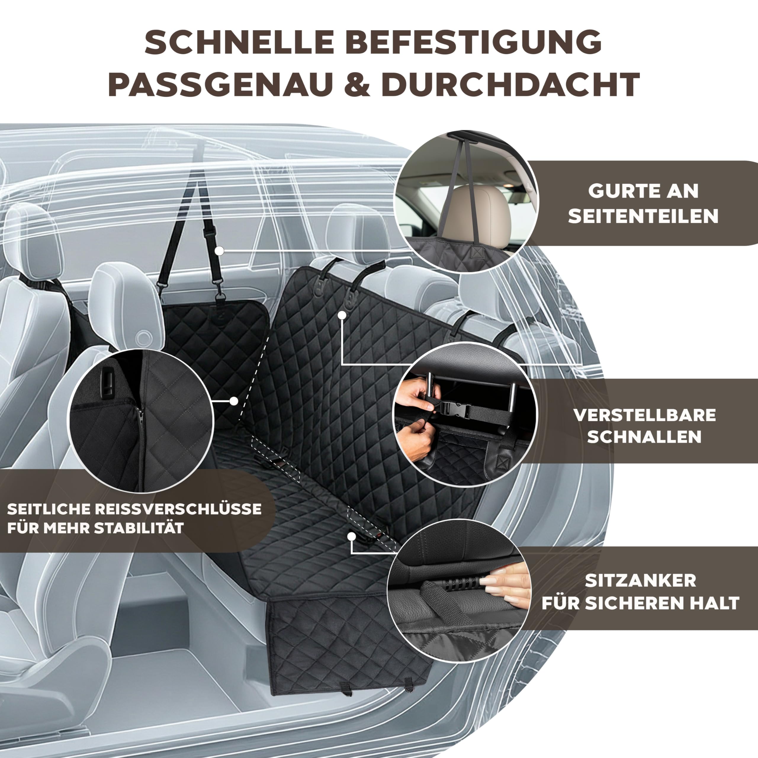 Hainberger Hundedecke Auto Rückbank Wasserabweisende Kratzfeste Autodecke für Hunde wasserdichte rutschfeste Autoschondecke mit Seitenschutz und Sichtfenster, 4-in-1 Rücksitzschoner 137x147 cm