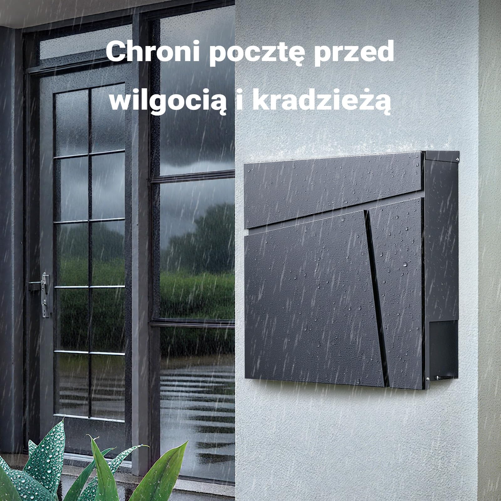 Wiltec Skrzynka na listy antracytowa V23, stalowa z ukrytym zamkiem, nowoczesna skrzynka pocztowa do montażu na ścianie i stojaku, miejsce na gazety