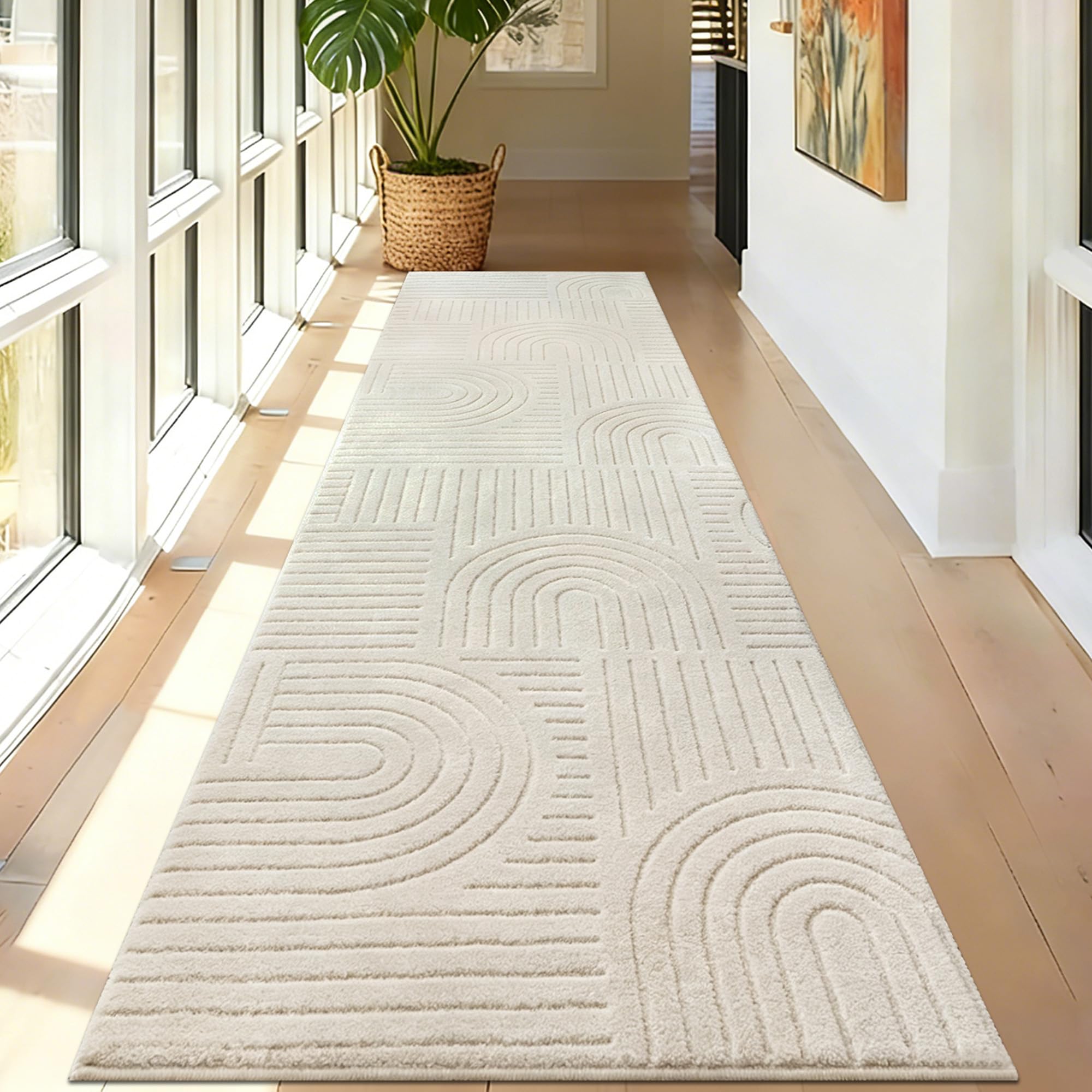 Famibay Läufer Flur 80x300cm rutschfest Teppichläufer Flur Waschbar Küchenteppich Läufer Beige für Eingang Schlafzimmer Wohnzimmer Korridor