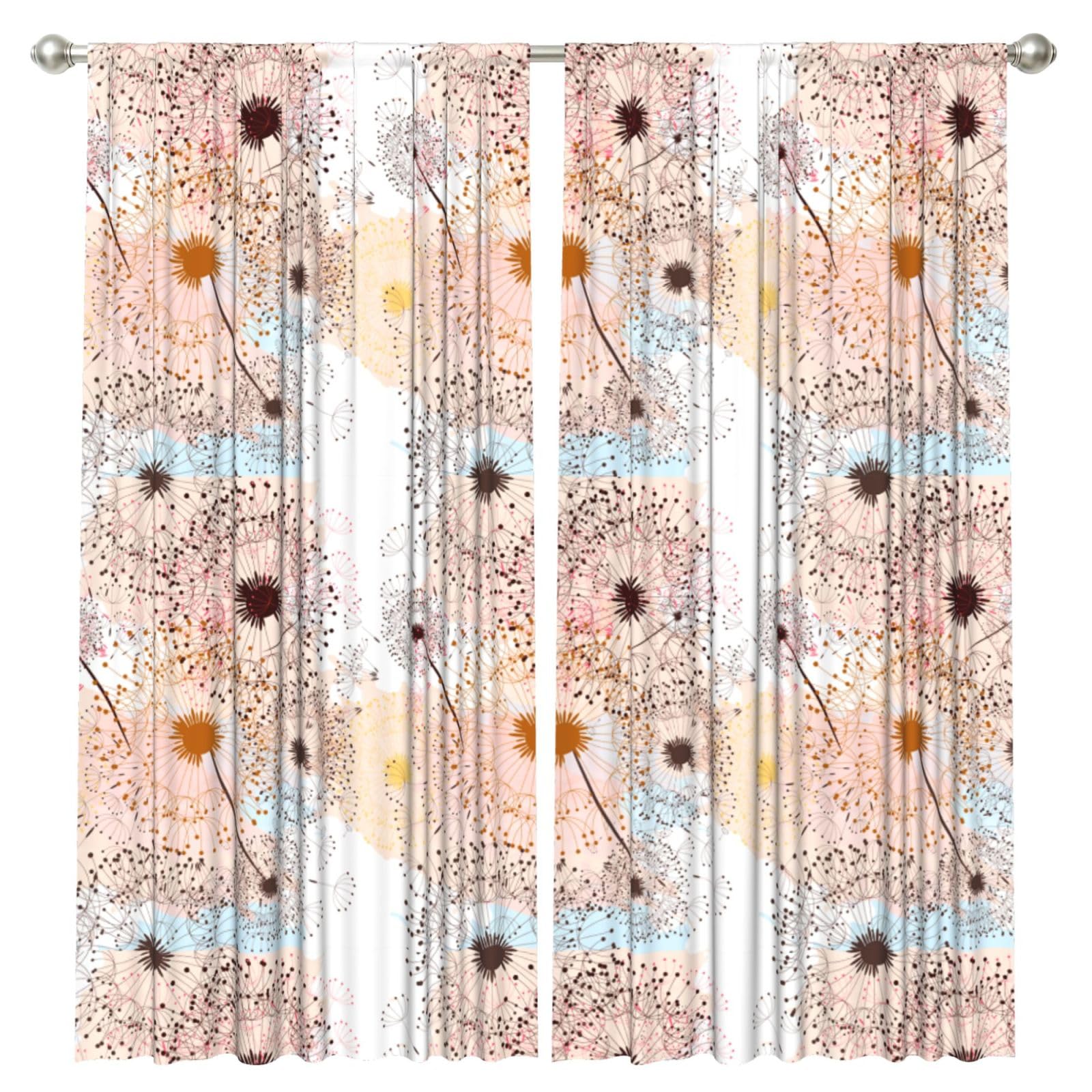 InOmak Hand Painted Dandelion, 2 Panels Window Curtains 52 x 84 Inch Blackout Curtains for Living Room Bedroom