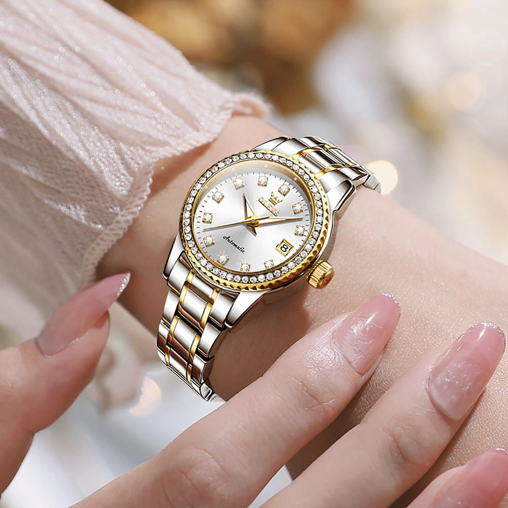 Amazon.com: OLEVS Silver and Gold Watch Women Dress Business Stainless  Steel Band Watches for Women Waterproof Luminous Womens Luxury Watches  Diamond Setting Women's Wrist Watch Date Silver Dial : MLY: Clothing, Shoes