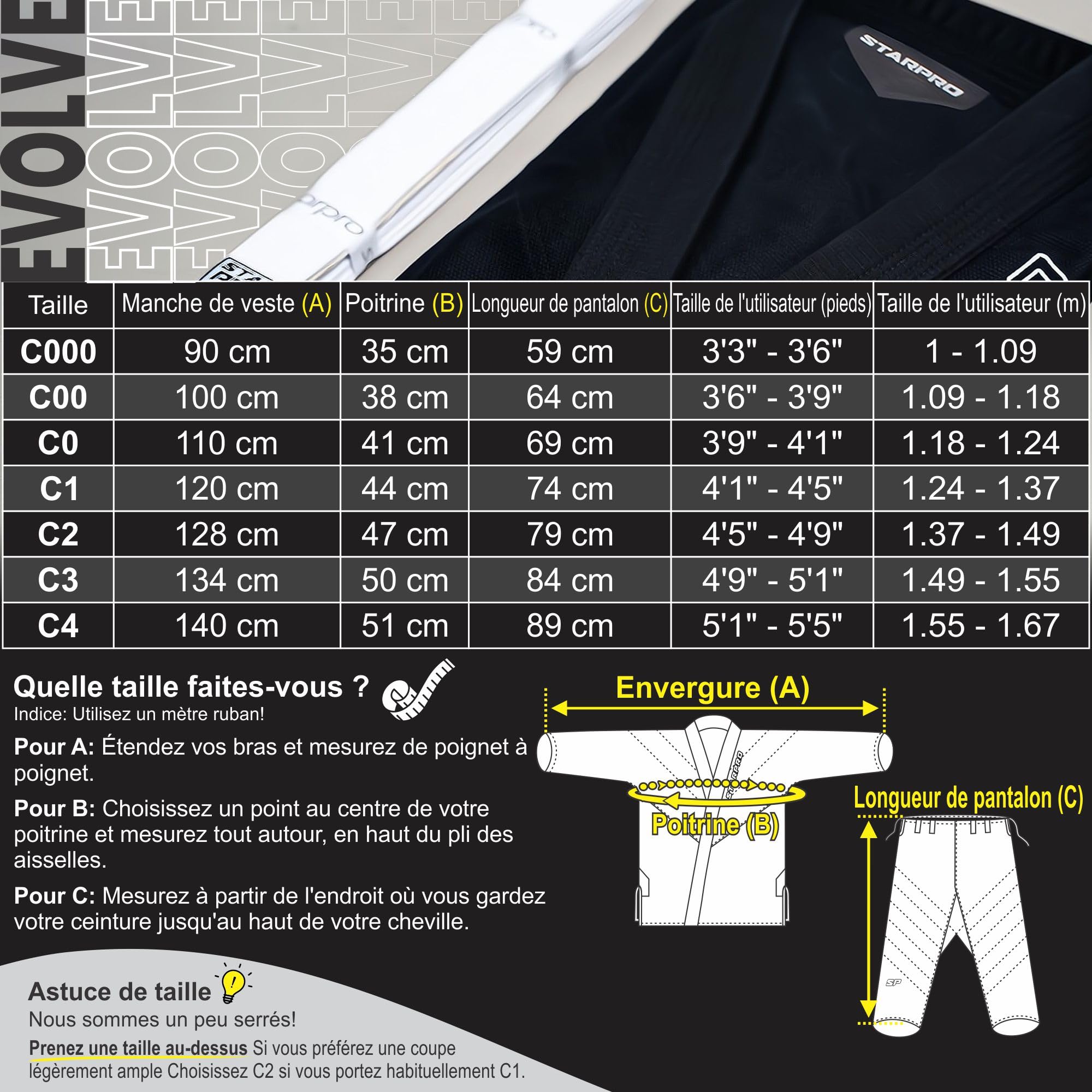 Starpro Jiu Jitsu BJJ Gi pré-rétréci pour enfants Evolve uniforme - Plusieurs tailles et couleurs