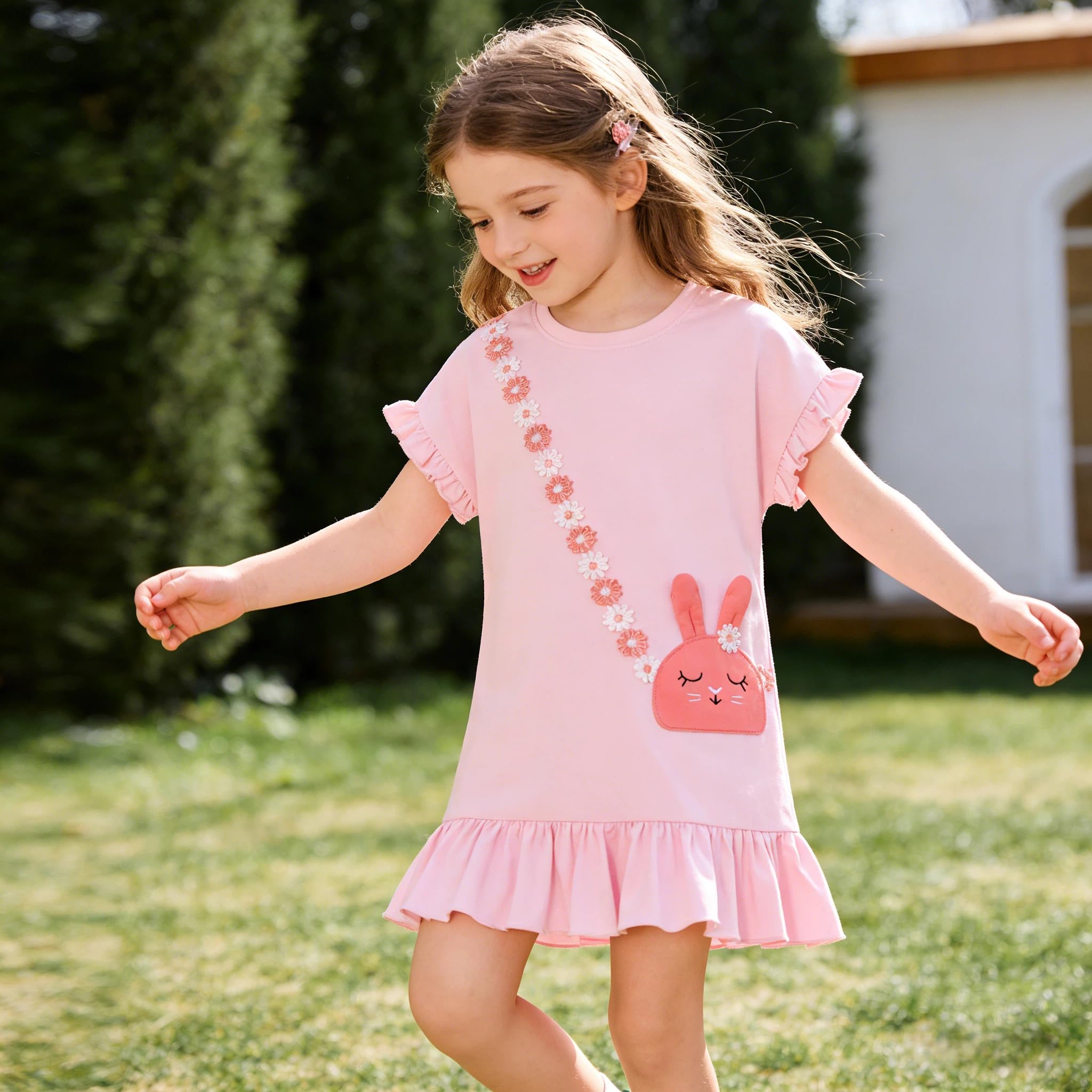 Vestido Niña Unicornio Vestidos Manga Algodón Animal Flores Verano Casual Vestido 2-8 Años — view 5