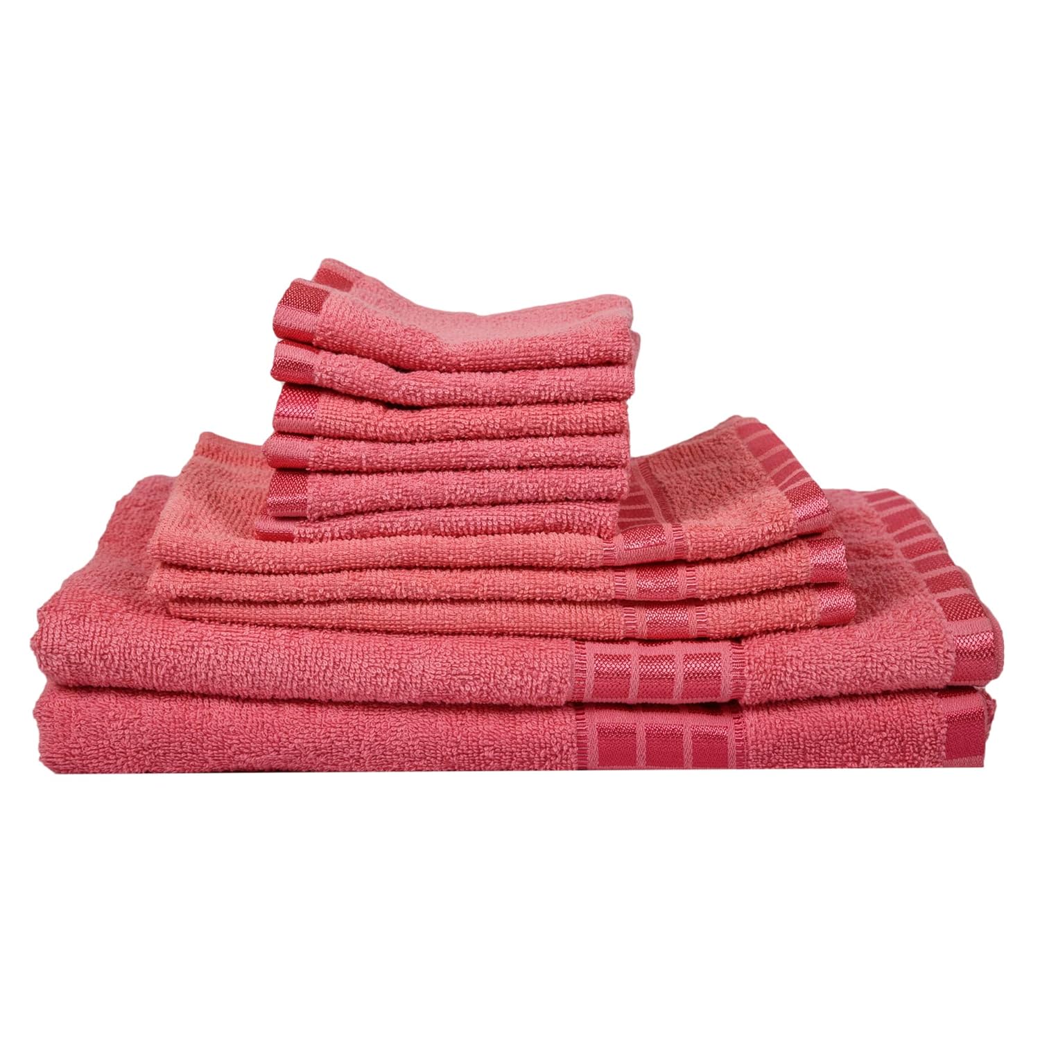 Eurospa Set of 10 Cotton Bath + Hand + Face Towel Set Pink