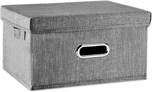 Contenedores de almacenamiento de tela de lino con tapa 1 unidad Caja de almacenamiento plegable con tapa, contenedores de almacenamiento para