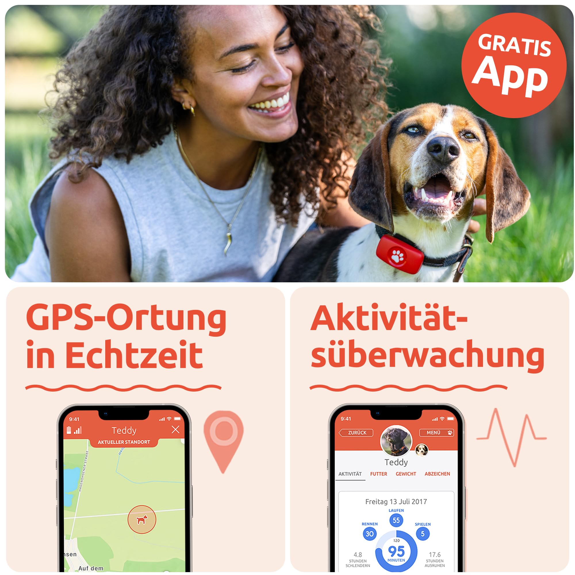Pitpat GPS Tracker für Hunde ohne ABO Gebühren Satellitenortung mit unbegrenzter Reichweite – Haustier Live Aktivitätstracking – Wasserdicht – für alle Hunde geeignet – Passt an jedes Hundehalsband