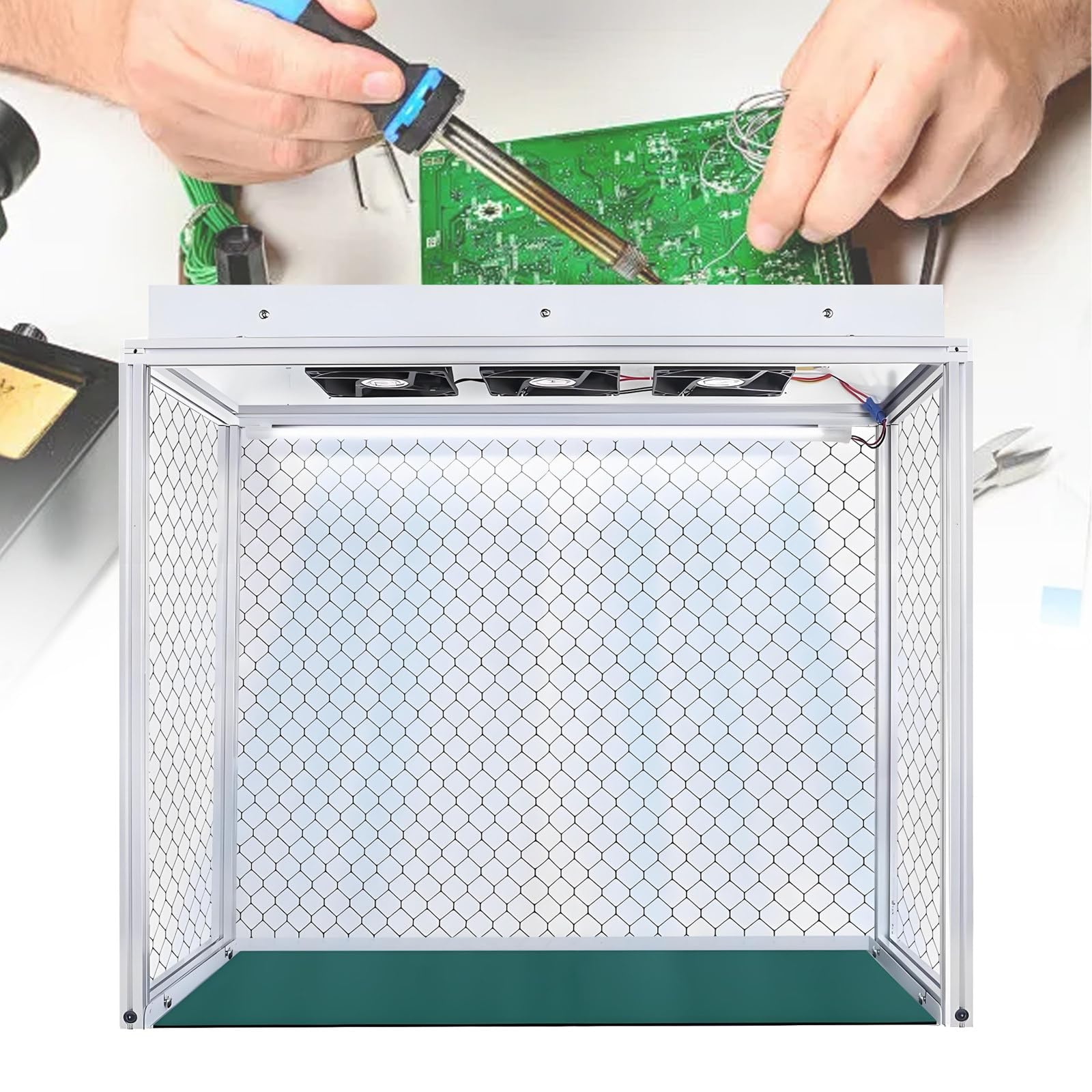 Campana de Flujo Laminar, Campana de Flujo Laminar a Prueba de Polvo, Mesa de Trabajo para Reparación de Teléfonos, con Iluminación LED, Cortina Estática y Tapete Antiestático 220V