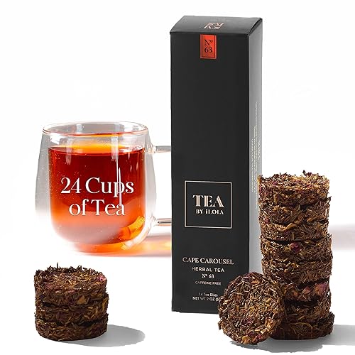 iLOLA Discos de té de hojas sueltas Cape Carousel No. 63 | Cosas favoritas de Oprah 2022 | Té de hierbas con rooibos verdes, frutas y flores | Sin