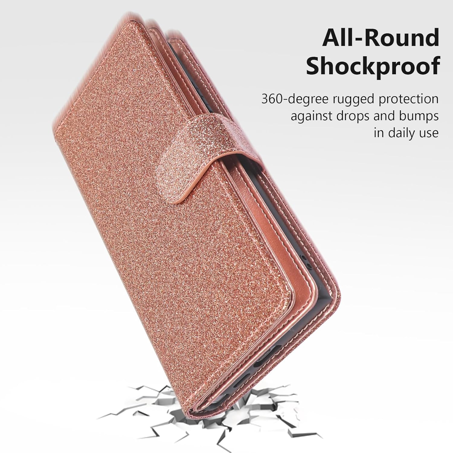 Varikke for Galaxy S25 Ultra Wallet Case Detachable with RFID Blocking Card Holder for Women, Glitter Leather Strap Magnetic Flip Removable Phone Case for Samsung Galaxy S25 Ultra 6.9", Rose Gold - Image 6