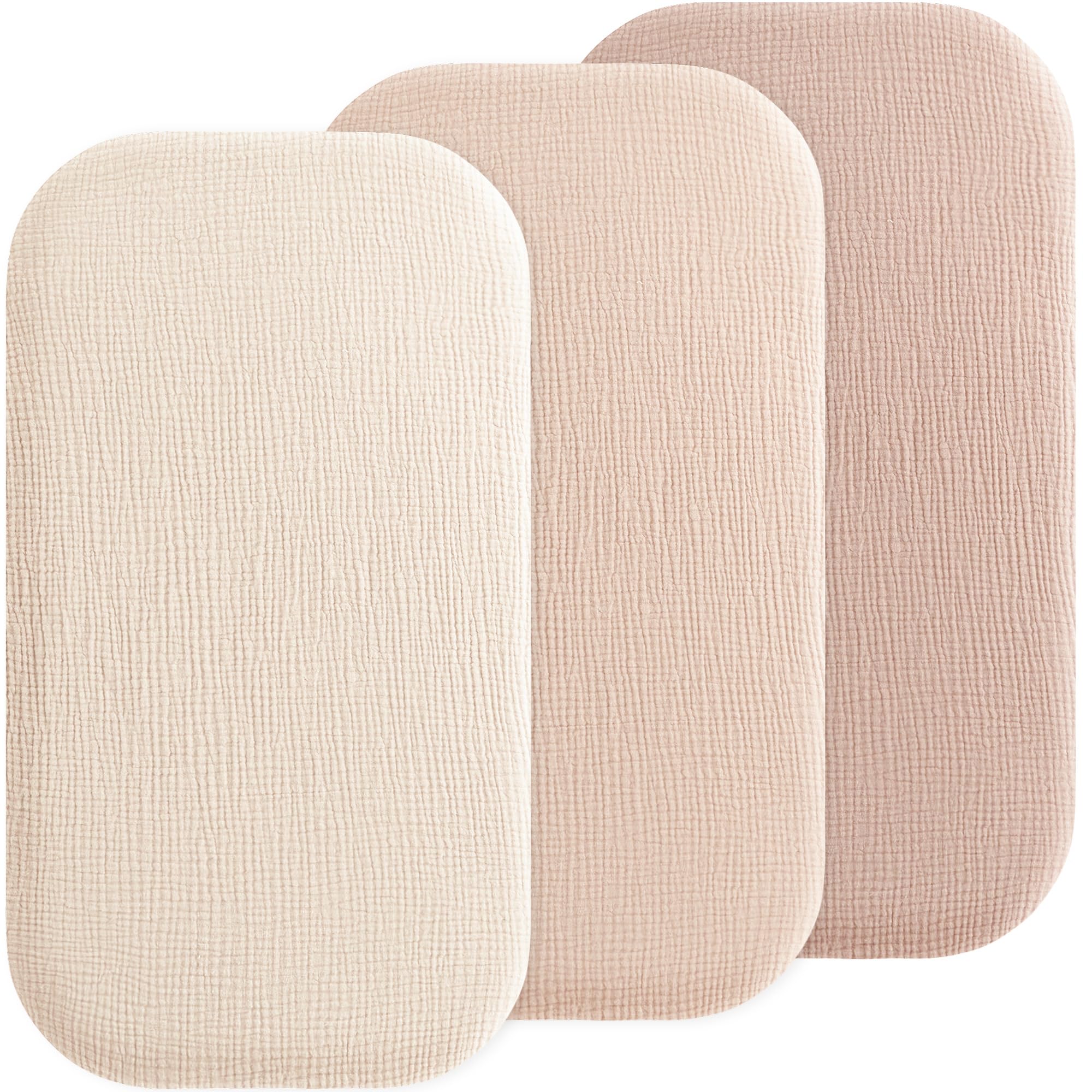 Susurration 3er Set Musselin-Baumwolle Spannbettlaken 84x43cm, Universelle Kinderwagen Spannbettlaken Stubenwagen Matratzenschoner für Jungen und Mädchen (Cream Sand)