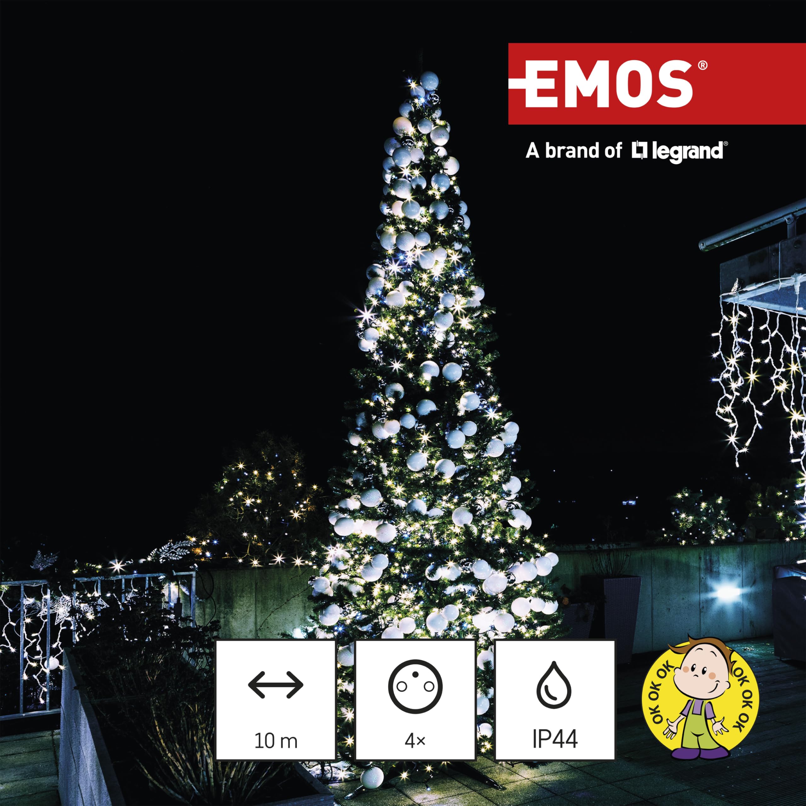 EMOS multiprise 10 m, 4 Prises françaises, Interrupteur, IP44 extérieur | prises 45°, 250 V, 3680 W, avec couvercle
