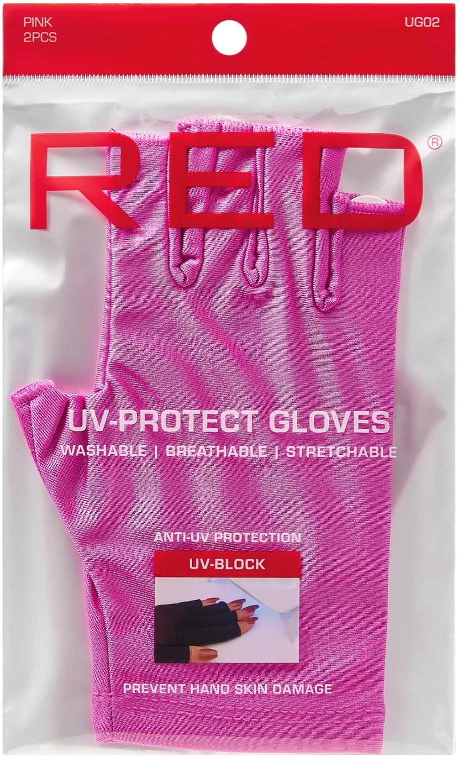 Red by Kiss UPF 50+ UV Protection Gloves & instaLAMP Gel Nail Lamp Bundle, 45 LED Professional UV/LED Nail Dryer with Breathable & Washable Fingerless Sun Gloves for Gel Manicure, Driving, Gardening