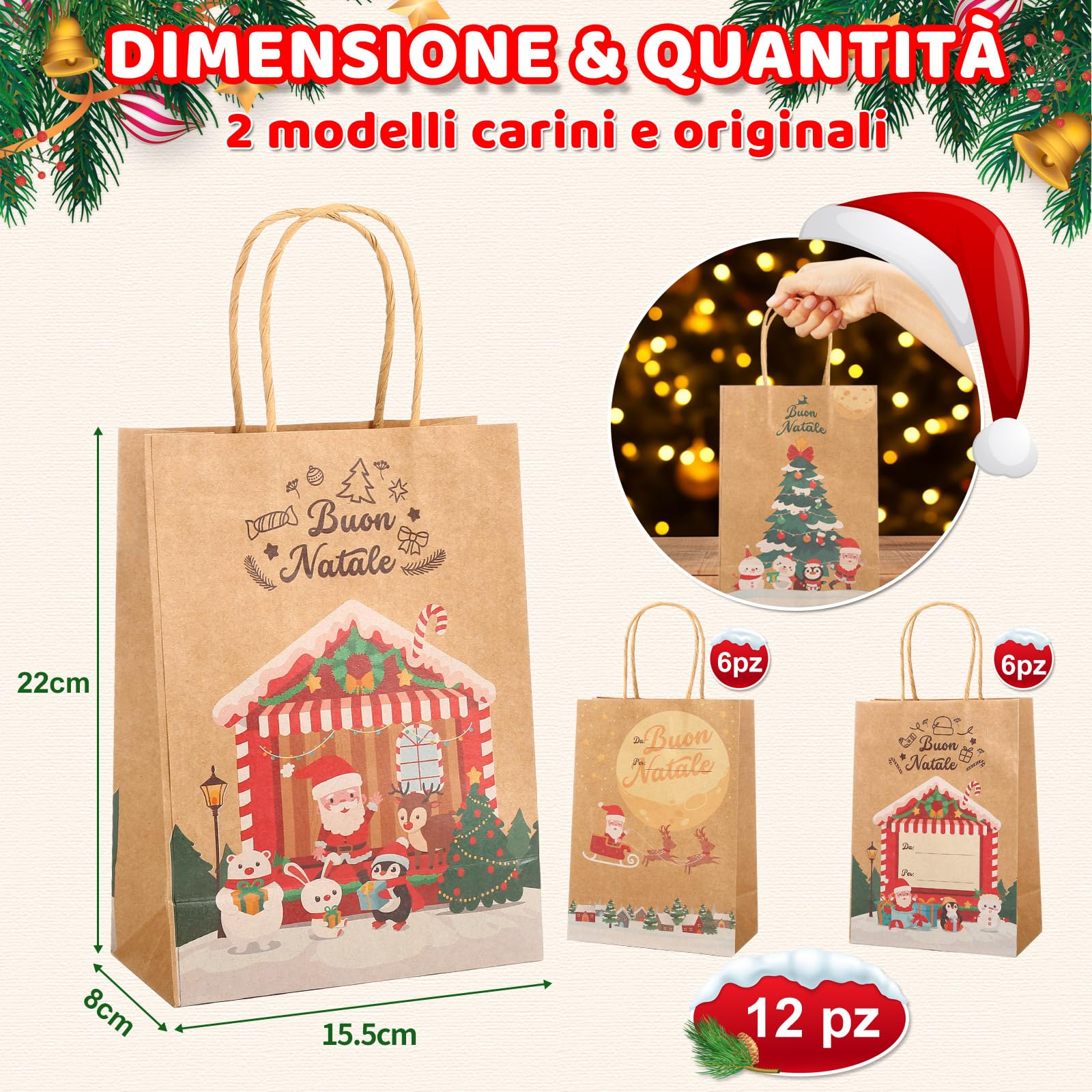 20 Sacchetti Regalo Opachi 35x20cm - Multicolore Per Feste E Natale