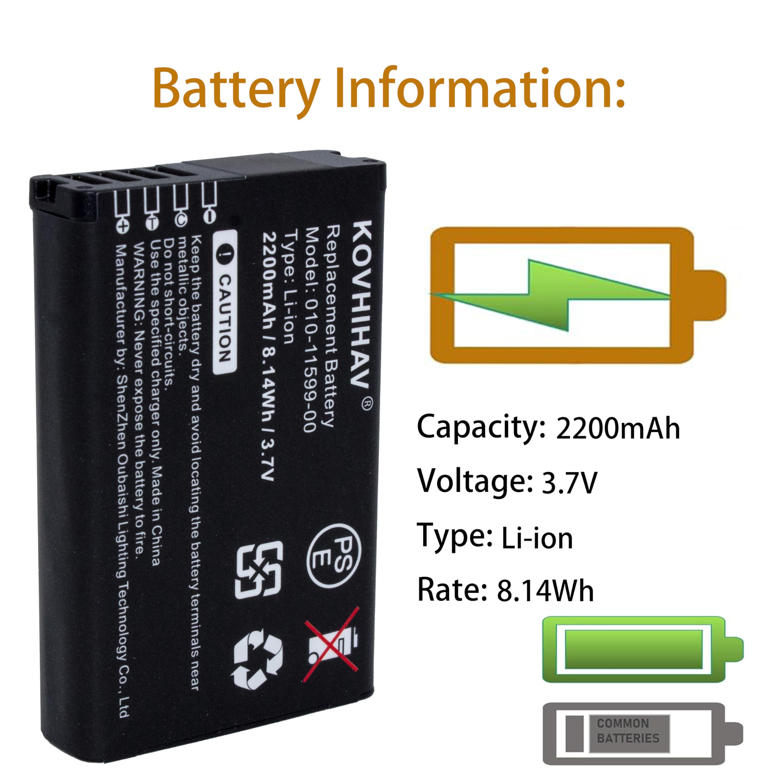 Batterie 2200mAh Compatible Garmin Alpha, Montana, Monterra | Remplace Les Références 010-11599-00, 361-00053-00