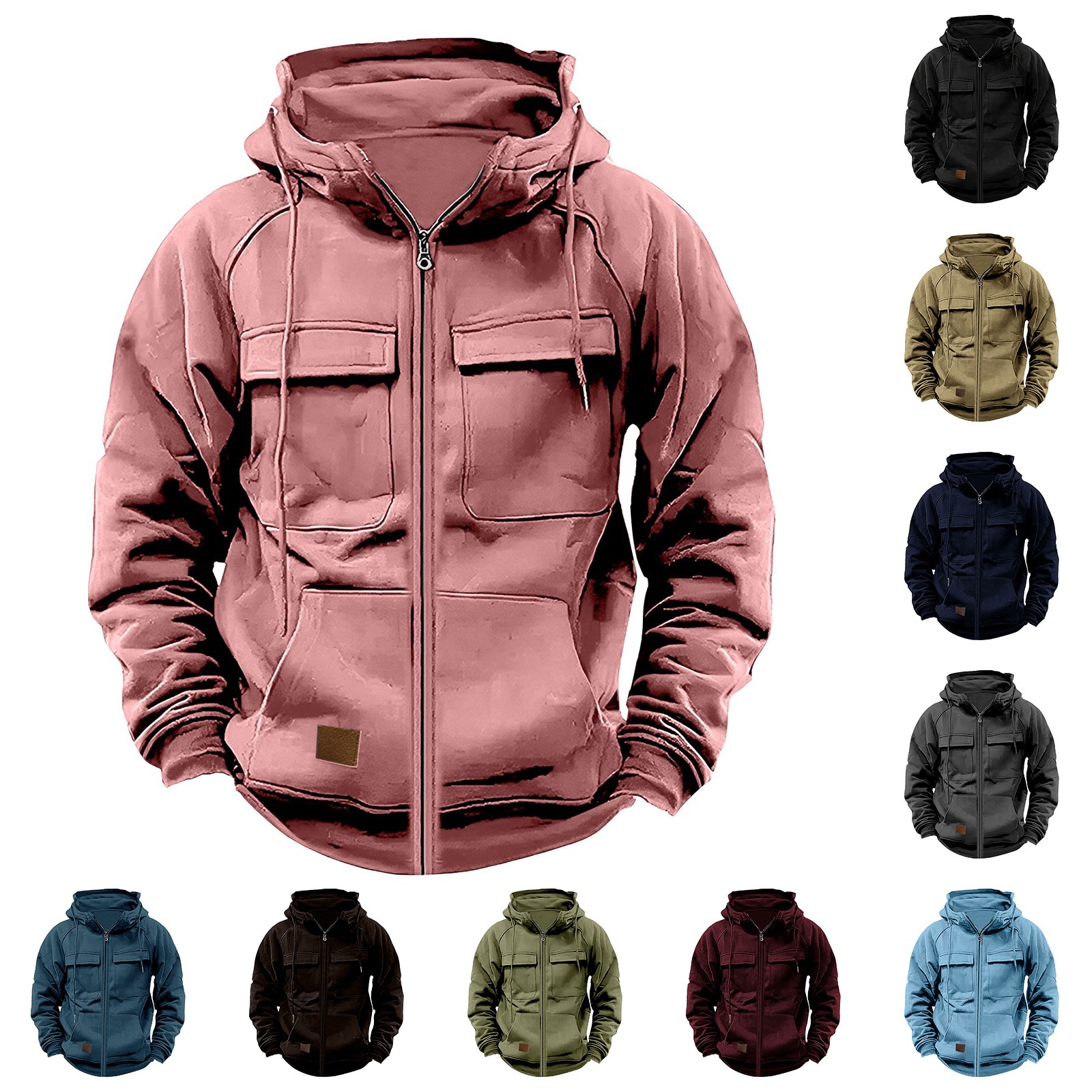 Felpa Con Cappuccio Hus.q Varna Uomo - In Pile Poliestere, Zip, Tasche, Stile Casual Sportivo - Foto 12