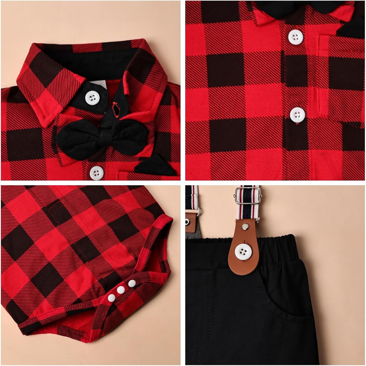 Baby Boy Clothes Gentleman Outfits Infant Bodysuit Long Sleeve Shirt with Bowtie Suspender Pants Suits Set 0-18M - Image 5