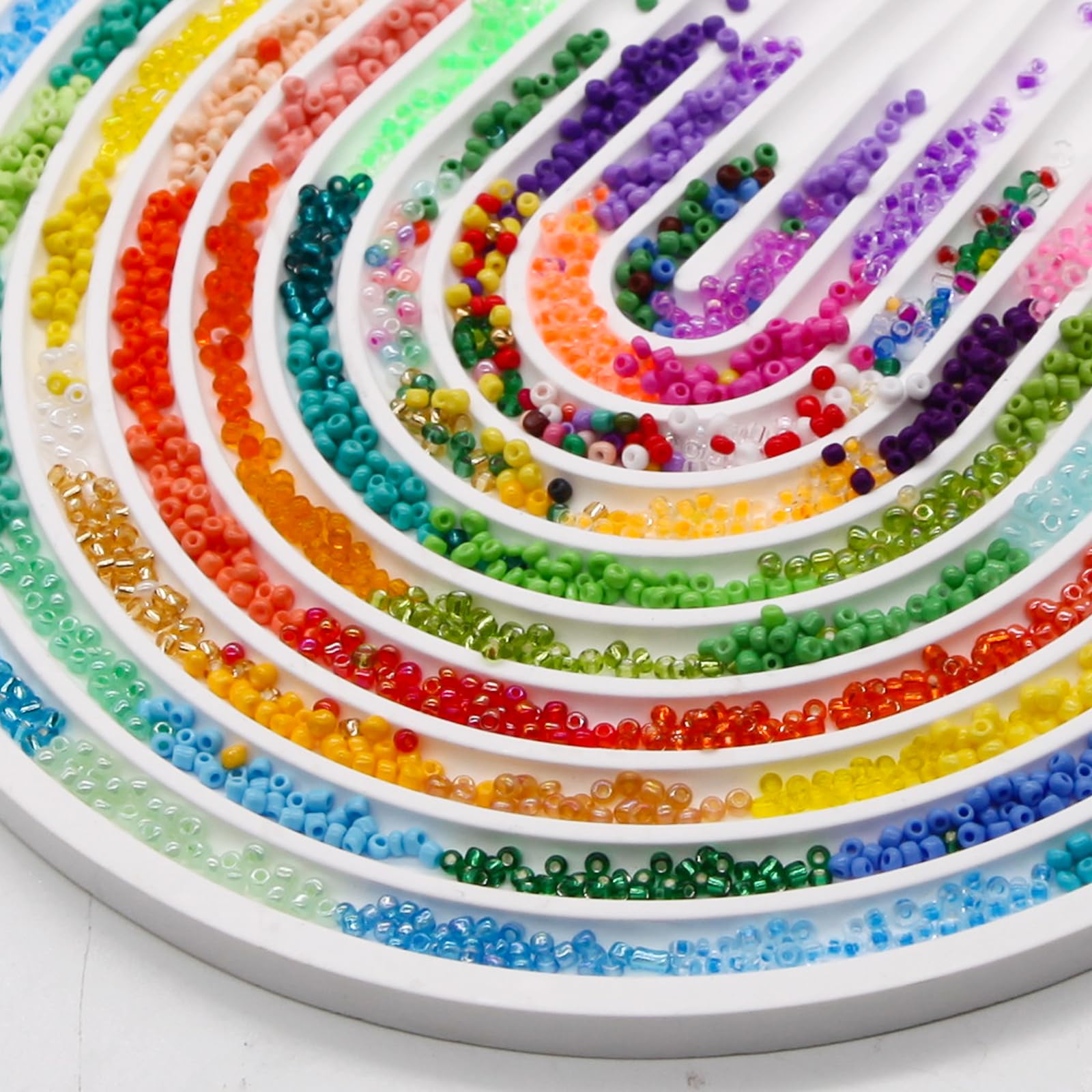 Kit de cuentas de cristal de 3 mm, cuentas de cintura pequeña 8/0 con pinzas elásticas para hacer joyas (144 colores)