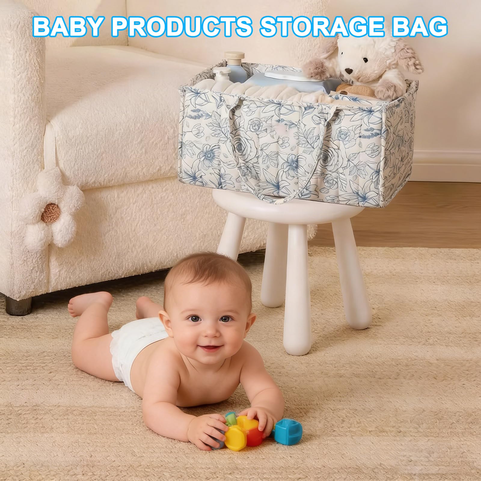 runpeak Nappy Caddy, Diaper Caddy Organiser, Stylish Baby Changing Basket with Removable Divider, Newborn Essentials - Image 3