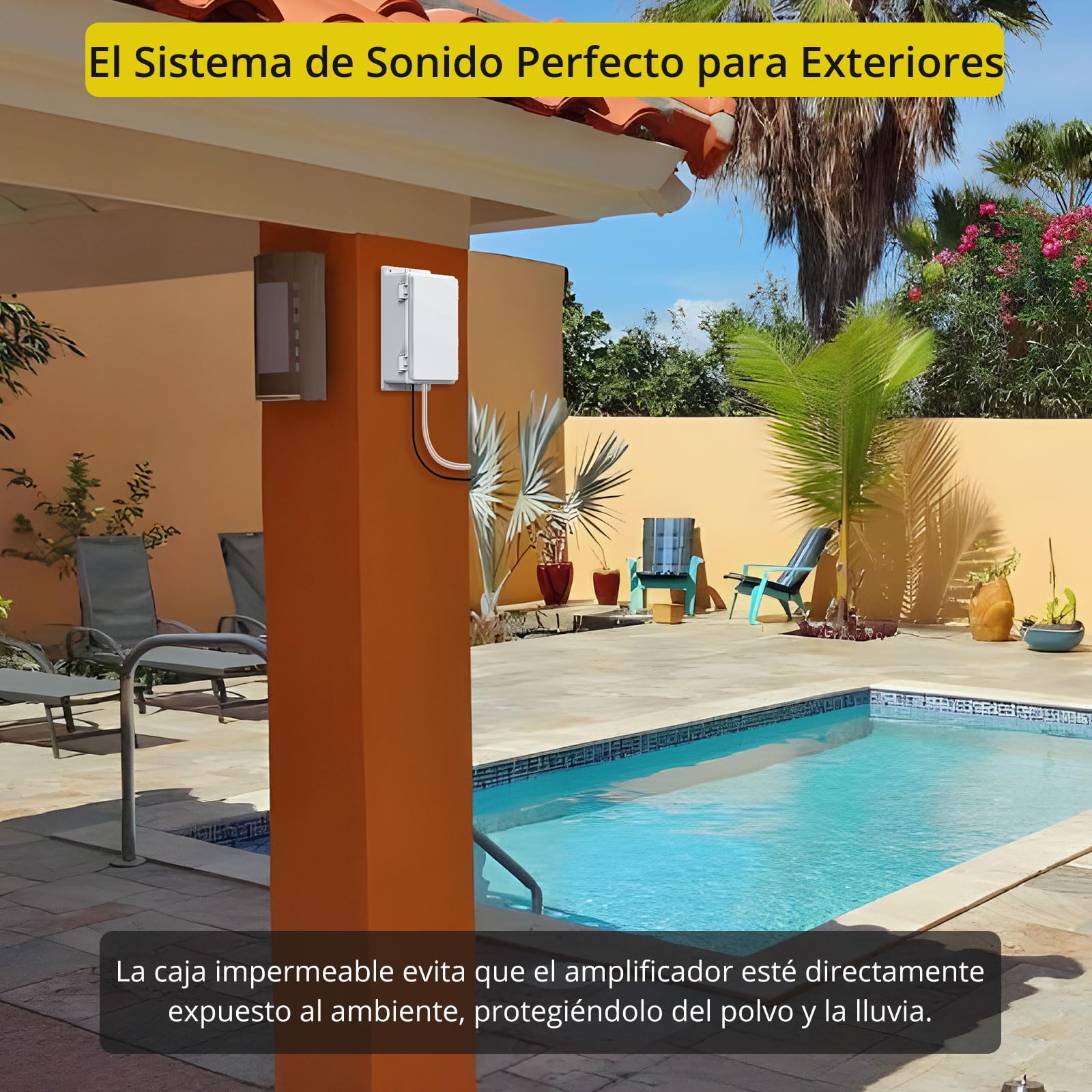 PROZOR Amplificador de Potencia Bluetooth 5.0 HiFi 200W+200W Amplificador de Audio Estéreo con Chip TPA3221 Caja de Montaje Impermeable para Altavoces Pasivos al Aire Libre Terraza Piscina o Garaje | Caja protectora resistente a salpicaduras receptor inal