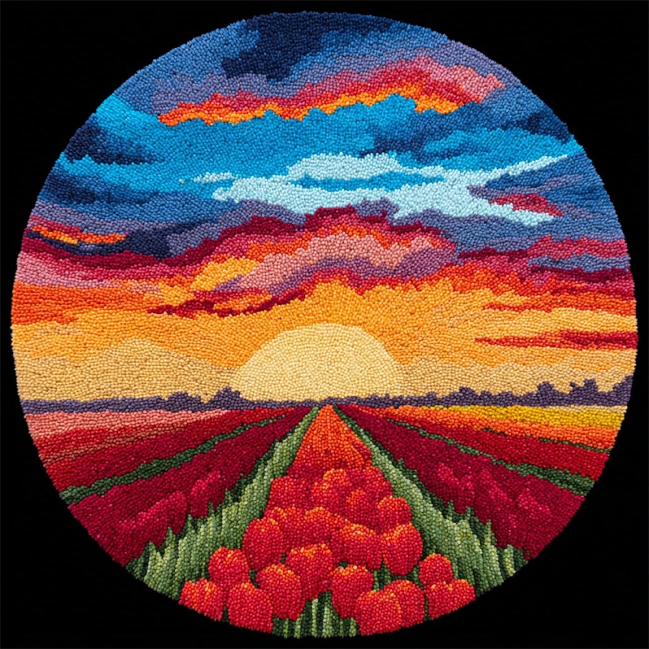 Kitquiver Latch Hook Carpet Kits Tulip Fields 60x60cm