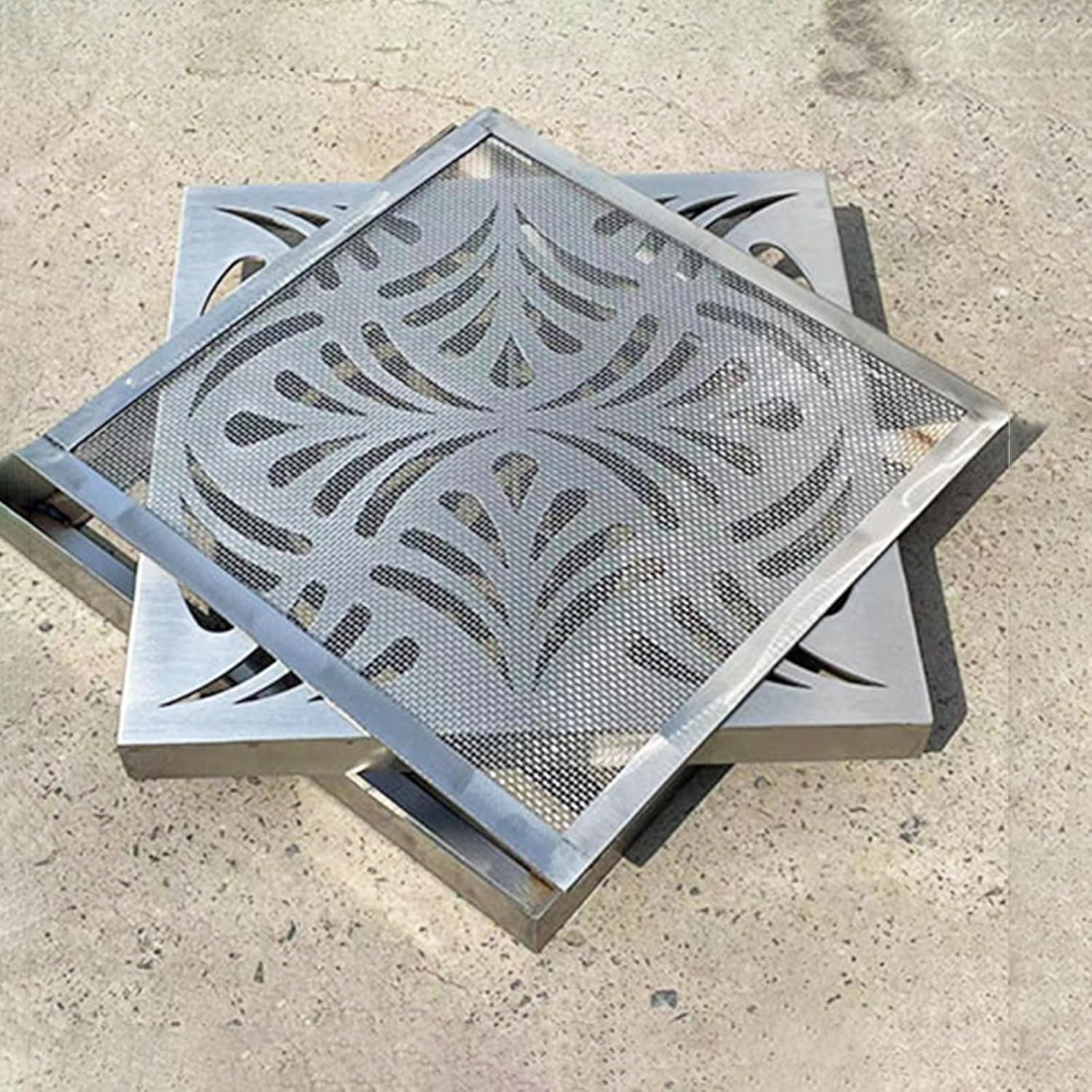 Outdoor Square Catch Basin Drain Grate Cover, Square Channel Drain Grate with Base & Screen, Stainless Steel Removable Sewer Grate for Concrete Floorr(50cmx50cm(19 3/4" x19 3/4"))
