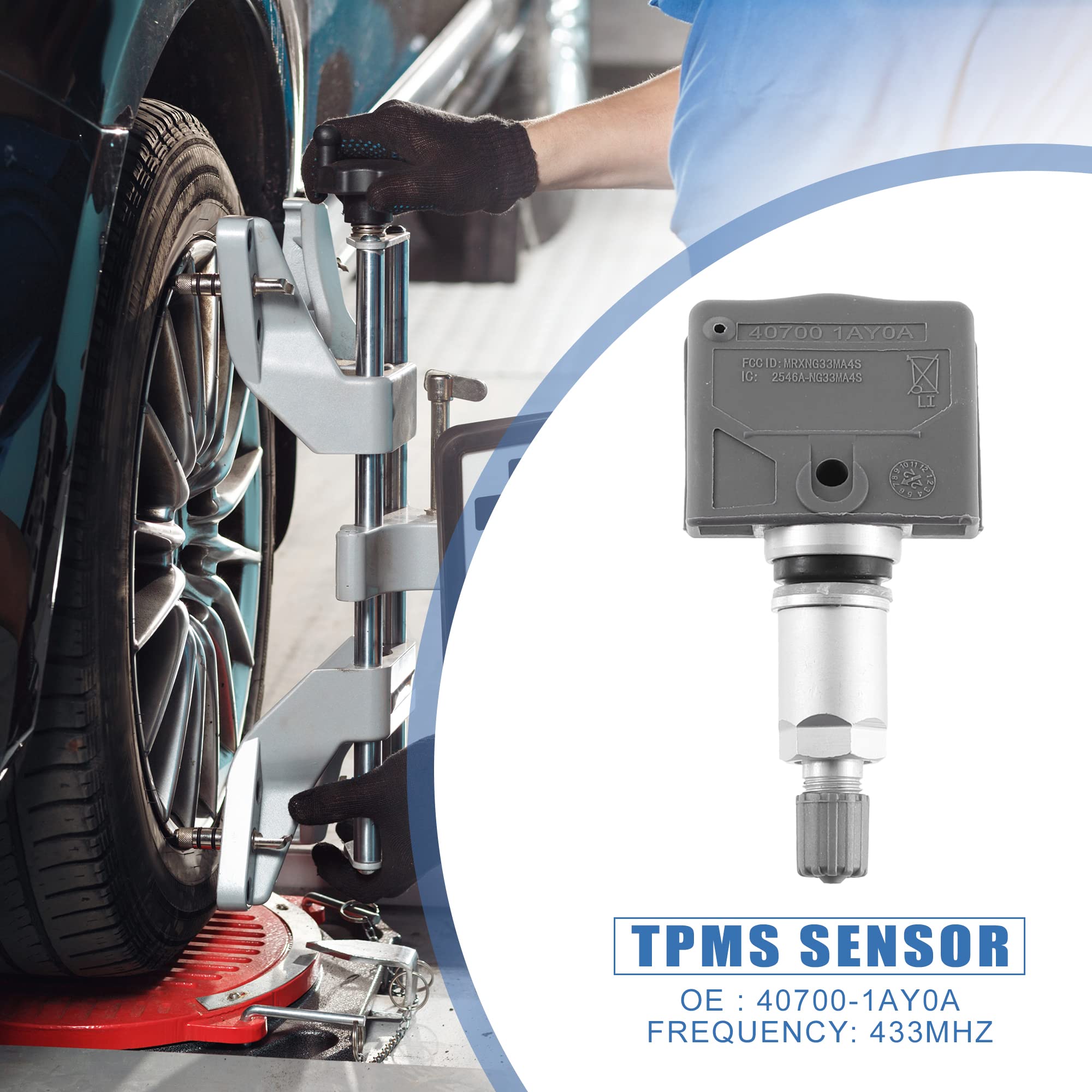 A ABSOPRO Reifen-Druckkontrollsystem-Sensor Für Nissan 370Z 2022 4 Stück | 433MHz, OE-Nr. 40700-1AY0A, Kunststoff & Metall, M8x0,8, 7,6x3,7x2cm, Für Nissan Armada 12-15