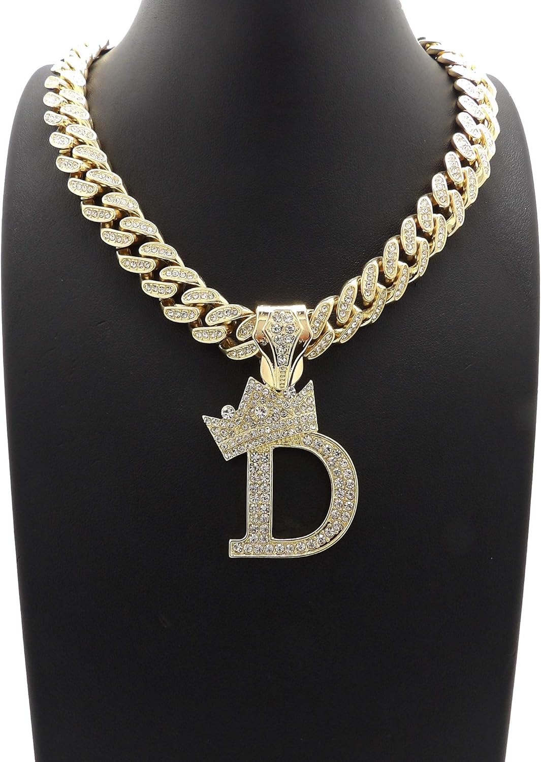 Hip Hop Alphabet Initial D Pendant & 12mm 18" Full Iced Box Lock Cuban Chain Necklace - Image 7