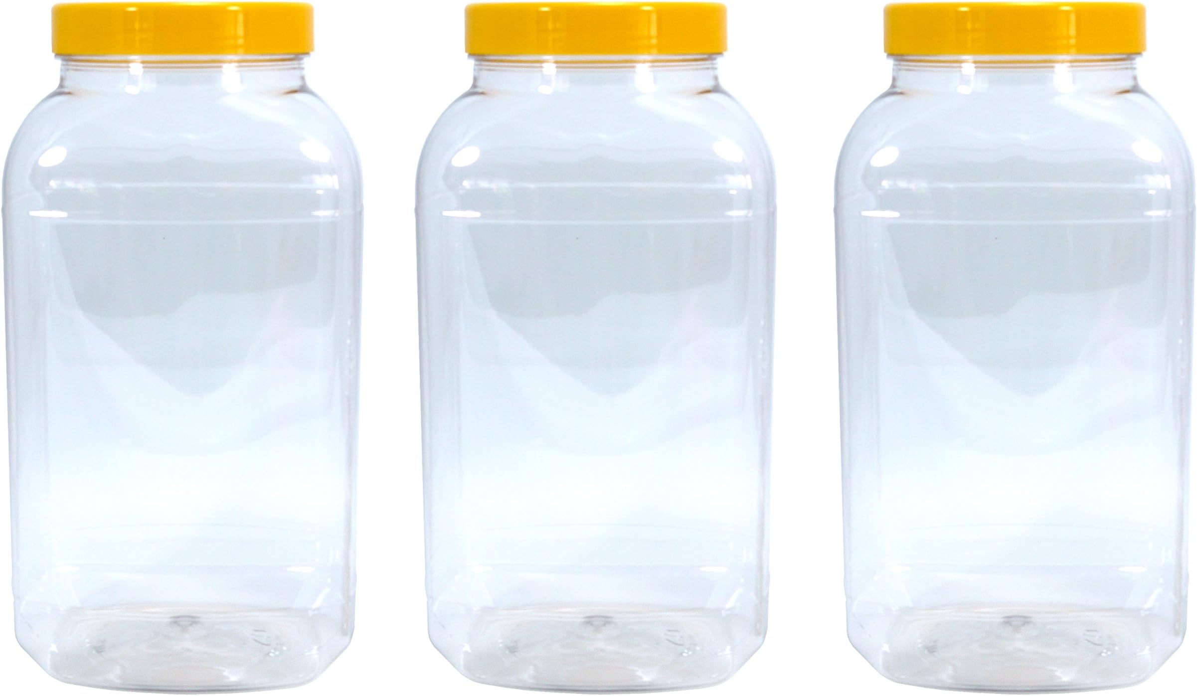 3 Large Storage Jars 4430ml with Yellow Screw top lids by Britten & James. Crystal Clear Food Grade Plastic - Safe, hygienic and Attractive.