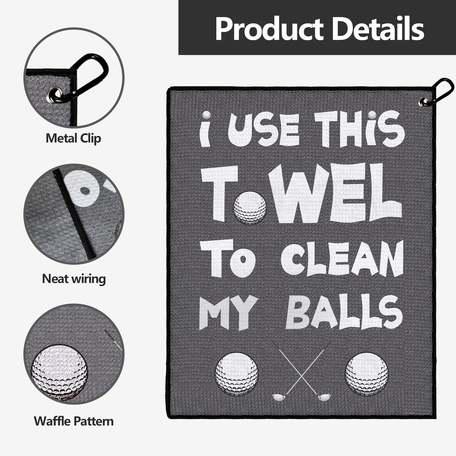 Funny Golf Towel, Funny Golf Gifts Golfers for Any Golf Fan, Golf Accessories for Men Dad Husband, Golf Stuff Inted Golf Towel with Clip - I USE This Towel to Clean My Balls(Gray