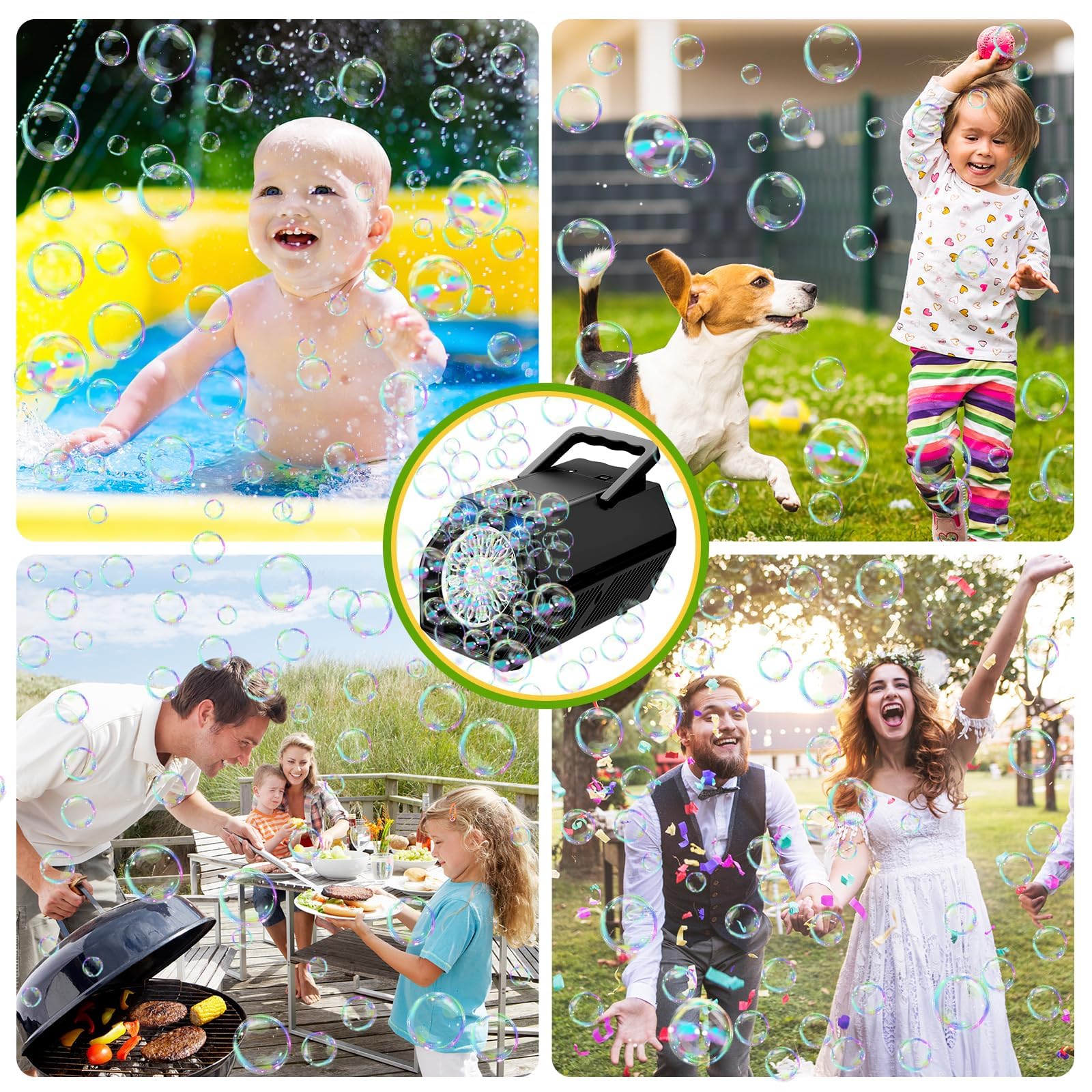 Maquina Burbujas, Más de 18.000 Burbujas por Minuto, Bubble Machine Automatico, Portátil Maquina de Burbujas para Niños, Juguetes Cumpleaños Invitados niños Fiestas Boda Exteriores (Negro)