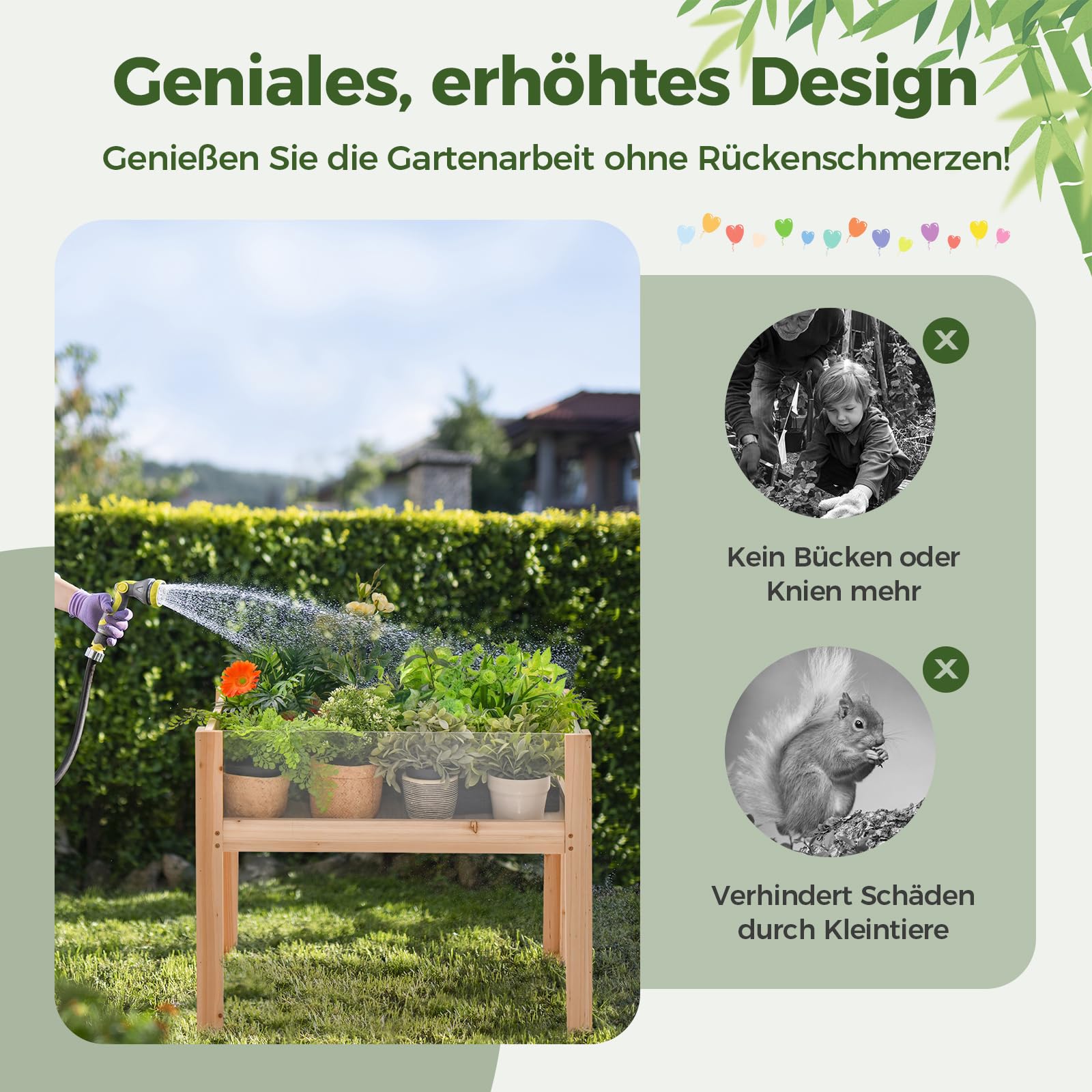 RELAX4LIFE Bancal alto de madera y acrílico, 130 L, con lados transparentes, huertos con agujeros de drenaje, bancal de cultivo con patas, para jardín, balcón, terraza (100 x 59 x 77 cm)