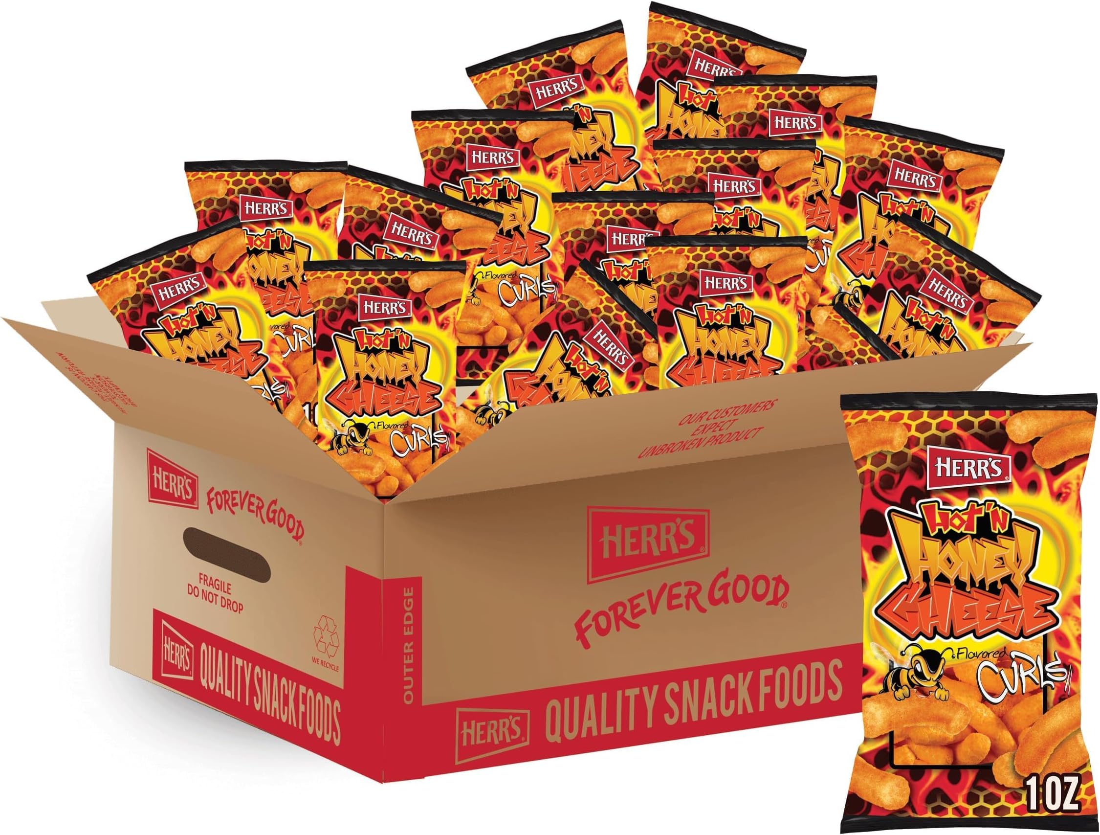 Hot & Honey Cheese Curls, 1 Ounce (Pack of 42 Bags) – Spicy and Sweet Snack with the Perfect Flavor Balance