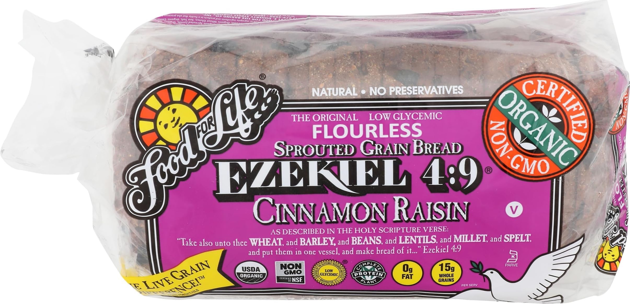 Flourless Sprouted Grain Bread, Cinnamon Raisin, 24 oz (Frozen)