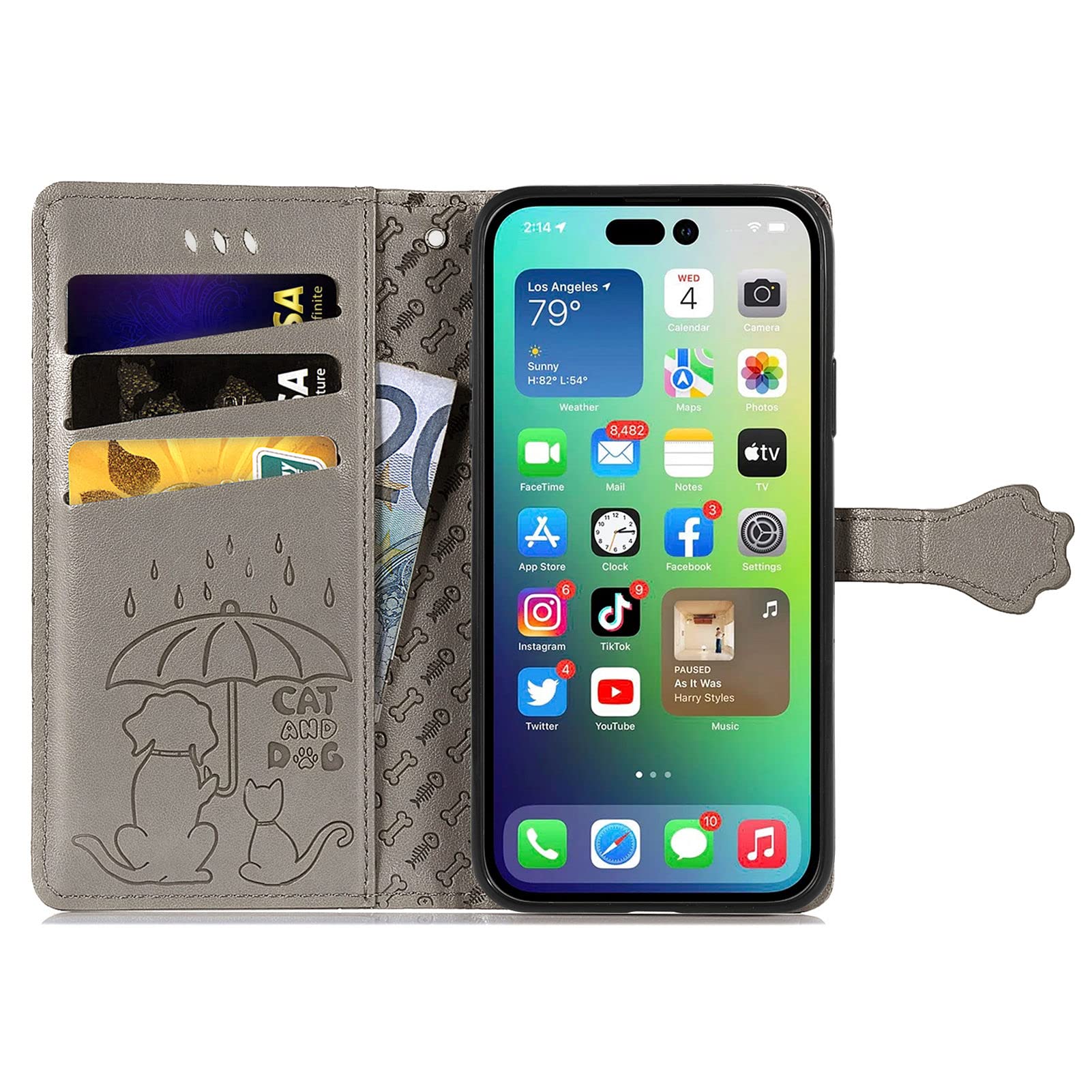 HopMore Custodia per iPhone 14 Pro Cover PU Pelle Portafoglio Custodia a Libro per iPhone 14