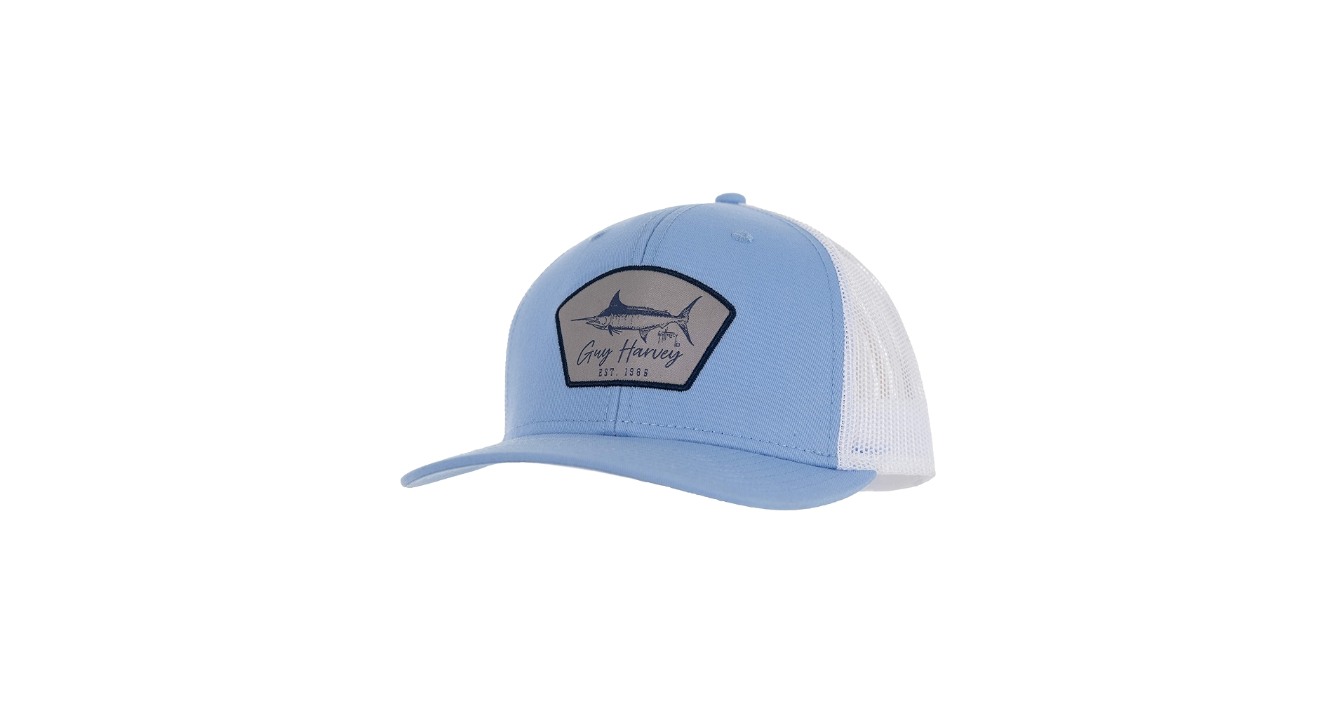 Guy Harvey Mens Marlin Patch Mesh Trucker Hat, Black, One
