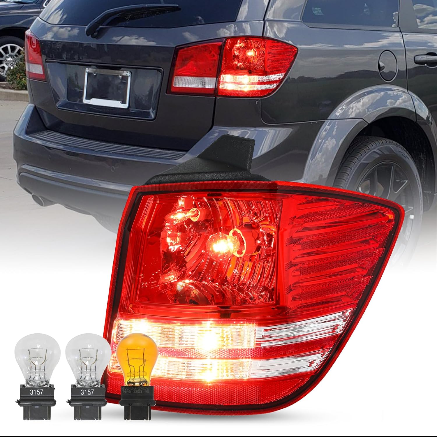 SOCKIR Halogen Outer Tail Lights Compatible with 2009-2020 Dodge Journey OE Replacement Taillights Brake Rear Light All Bulbs Included LH-Left/Driver Side